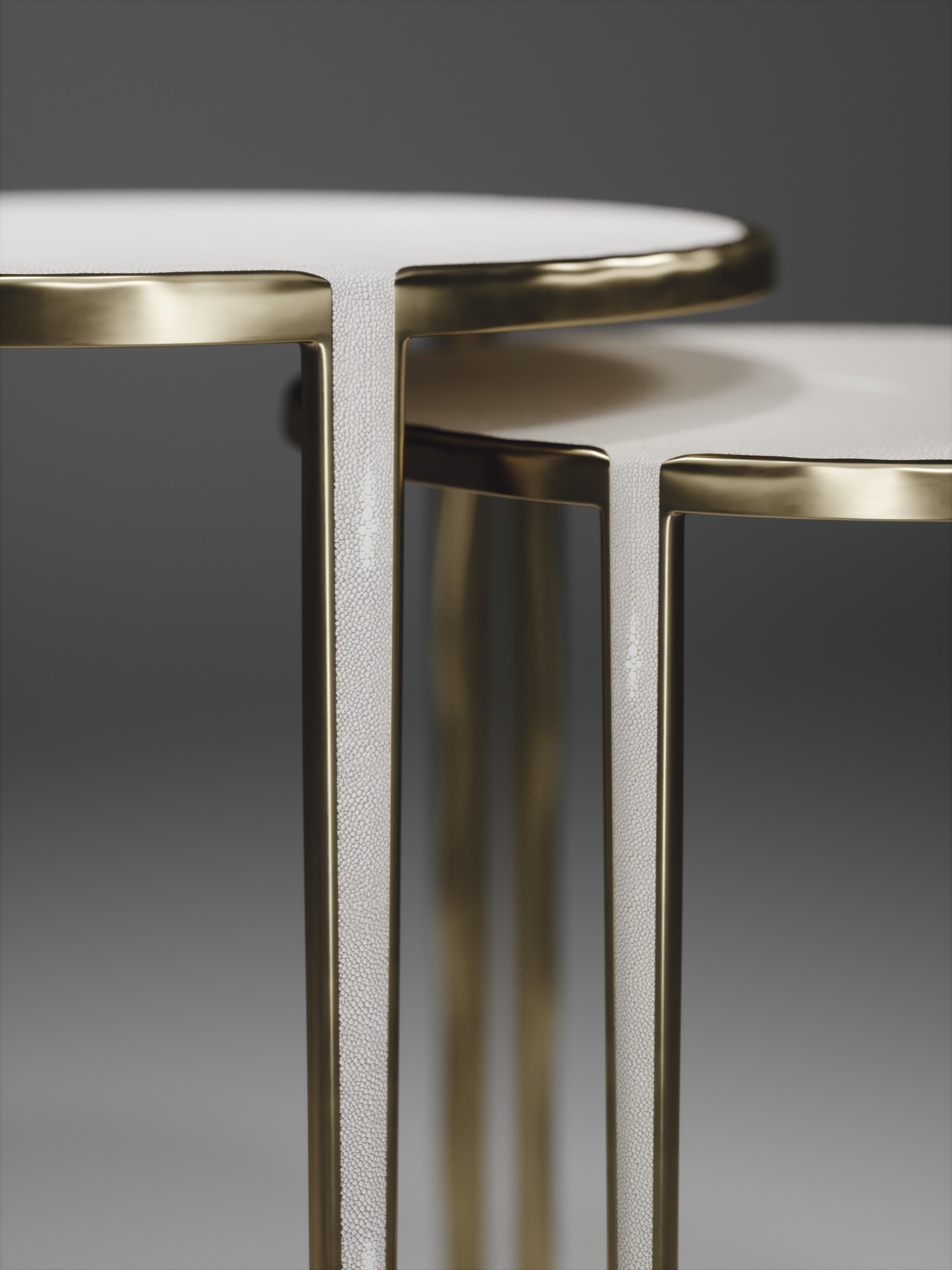 Shagreen and Shell Nesting Tables w/ Bronze-Patina Brass Accents by R&Y Augousti For Sale 7