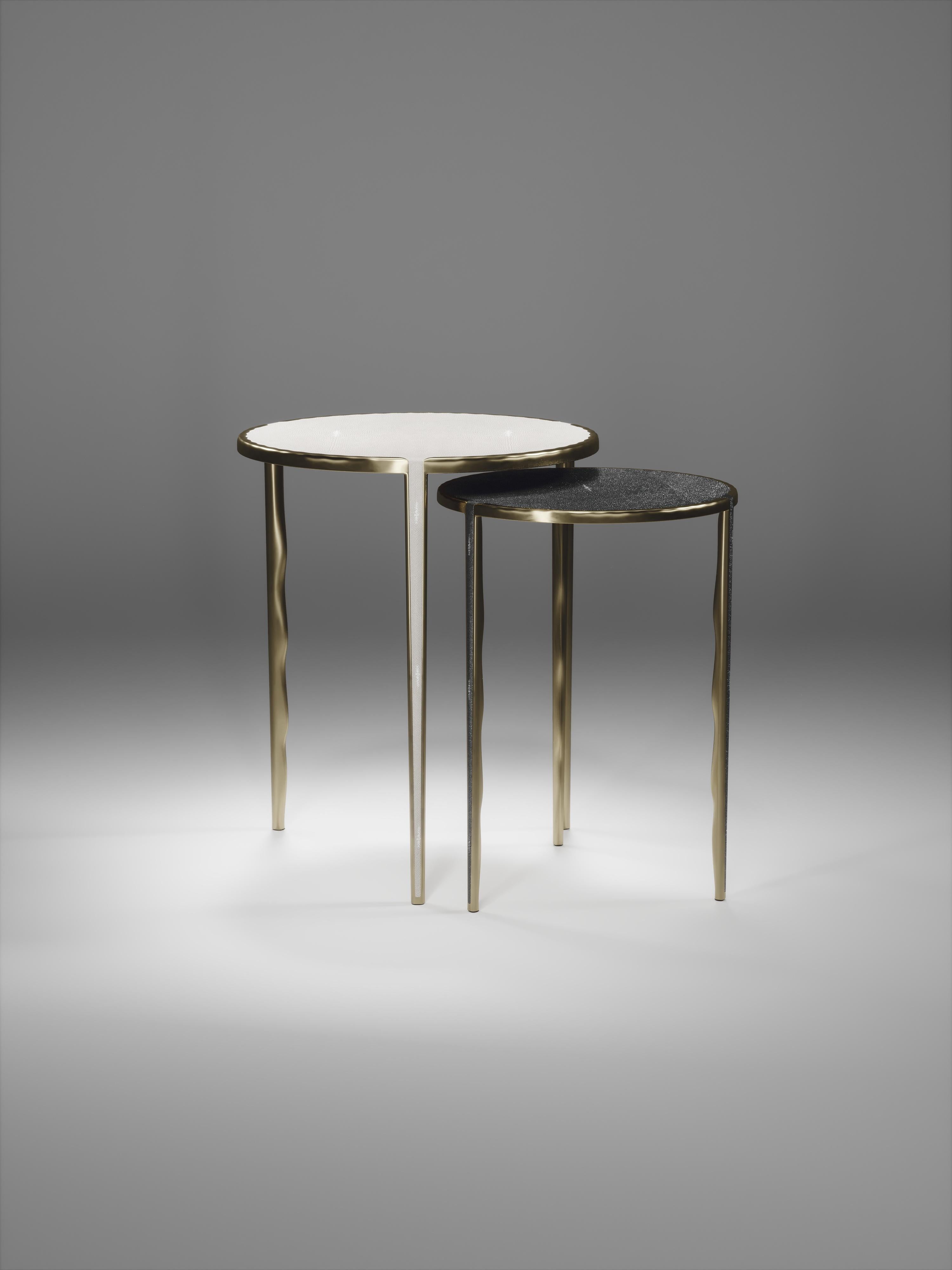 Shagreen and Shell Nesting Tables w/ Bronze-Patina Brass Accents by R&Y Augousti In New Condition For Sale In New York, NY