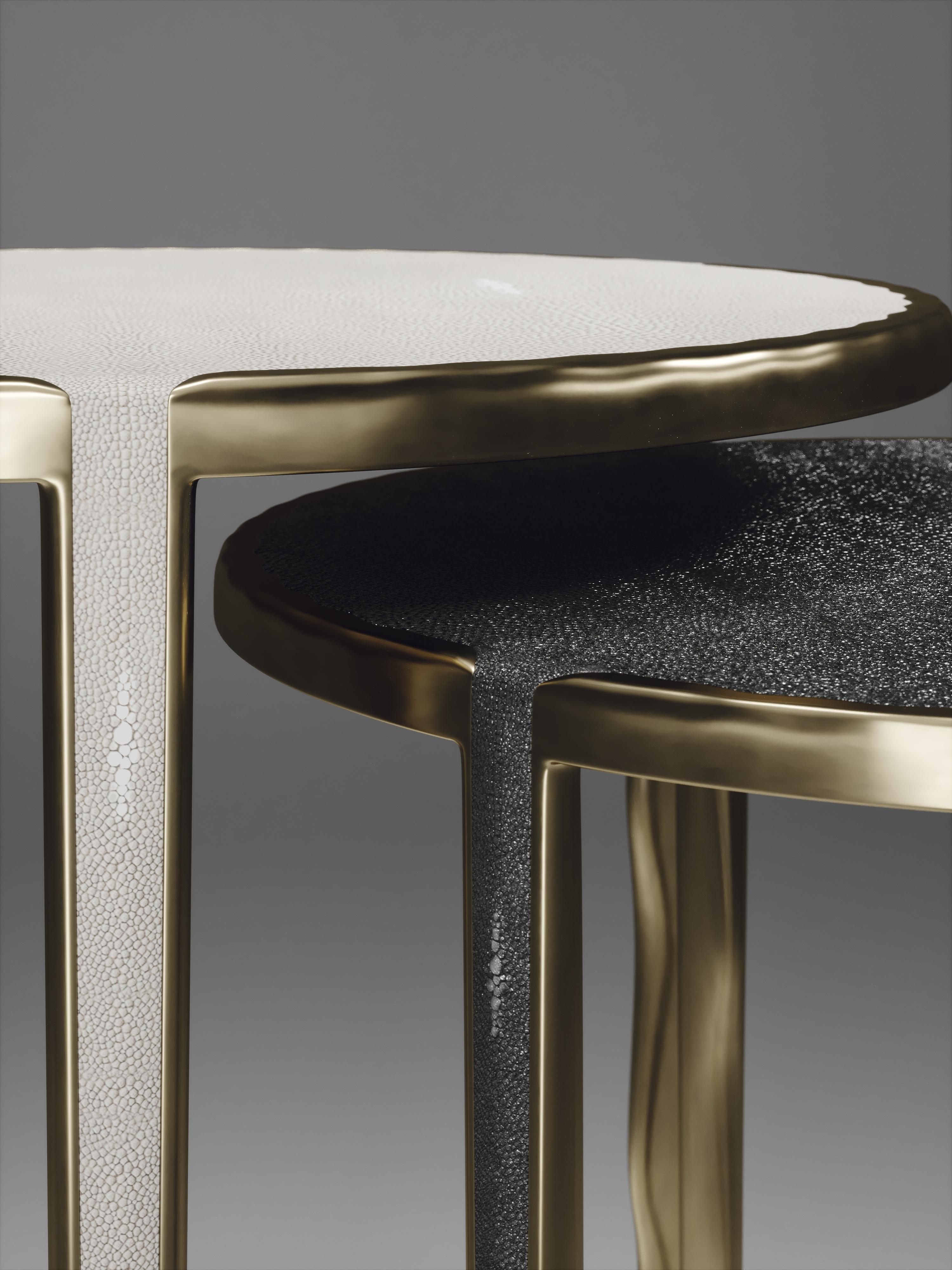 Contemporary Shagreen and Shell Nesting Tables w/ Bronze-Patina Brass Accents by R&Y Augousti For Sale