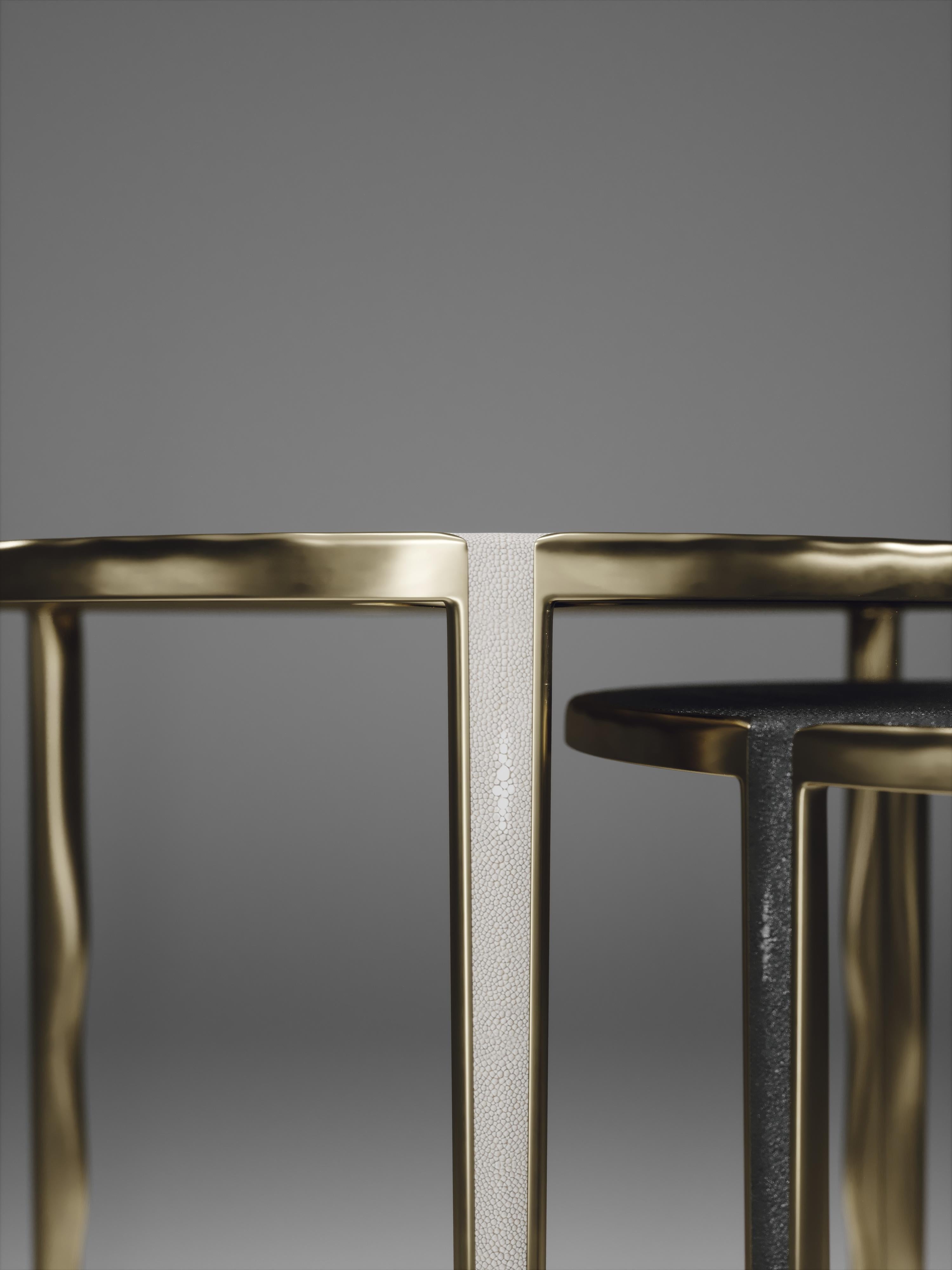 Shagreen and Shell Nesting Tables w/ Bronze-Patina Brass Accents by R&Y Augousti For Sale 2