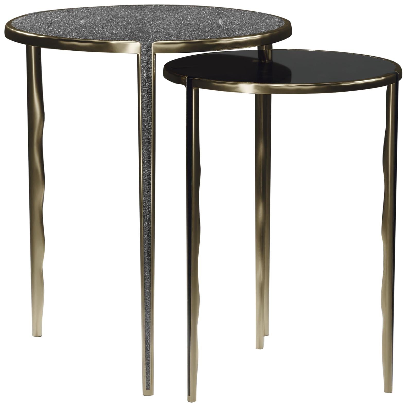 Shagreen and Shell Nesting Tables w/ Bronze-Patina Brass Accents by R&Y Augousti