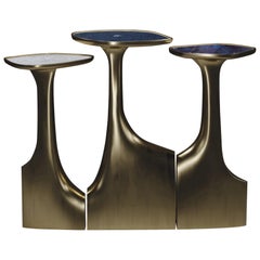 Shagreen and Shell Triptych Side Tables with Brass Accents by R&Y Augousti