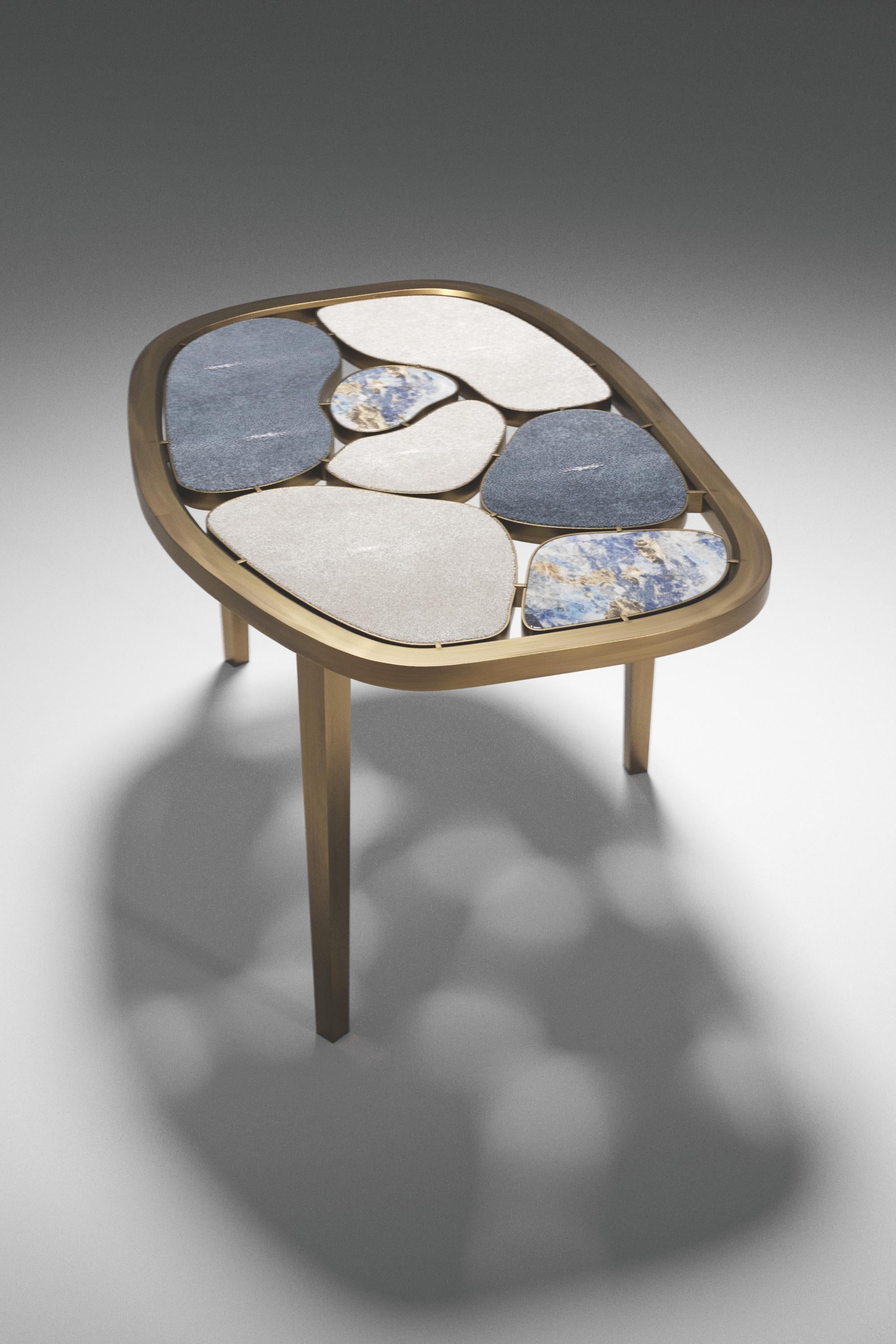 Philippine Shagreen and Stone Inlay Nesting Coffee Table with Brass Details by Kifu Paris For Sale