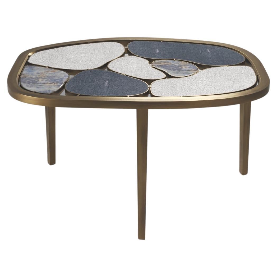 Shagreen and Stone Inlay Nesting Coffee Table with Brass Details by Kifu Paris