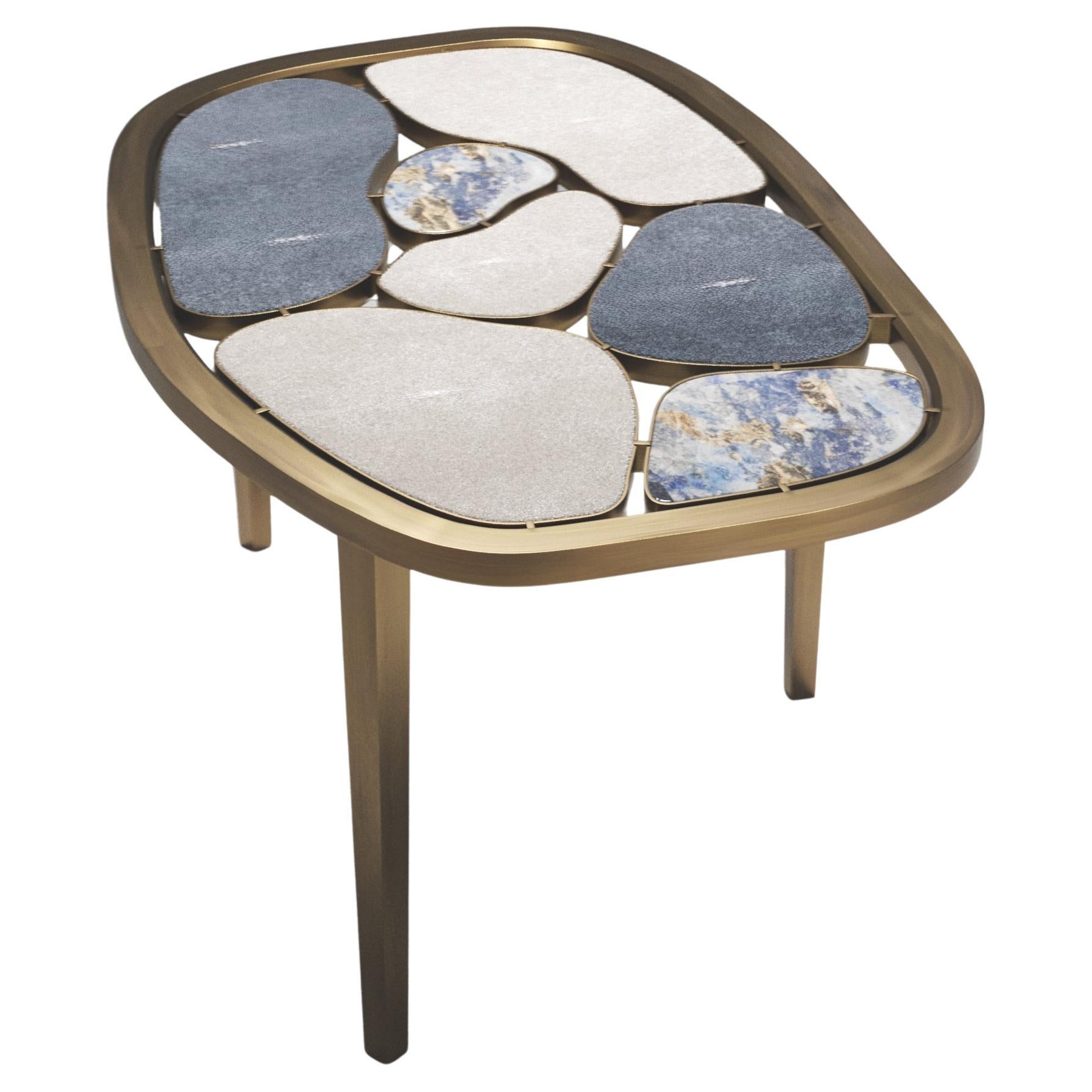 Shagreen and Stone Inlay Nesting Coffee Table with Brass Details by Kifu Paris