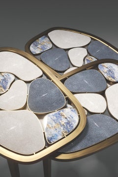 Shagreen and Stone Inlay Nesting Coffee Tables with Brass Details by Kifu Paris