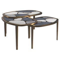 Shagreen and Stone Inlay Nesting Coffee Tables with Brass Details by Kifu Paris