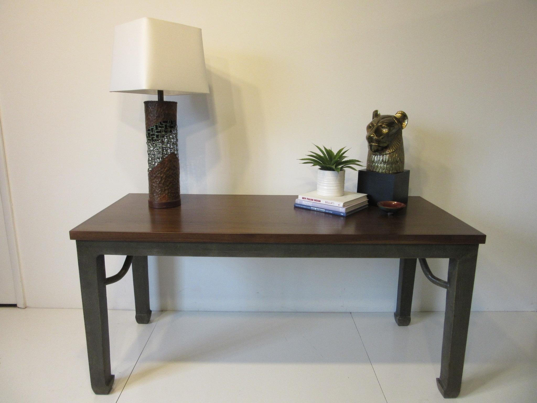 Walnut Entry or Library Table Shagreen / Walnut in the style of Karl Springer For Sale 4