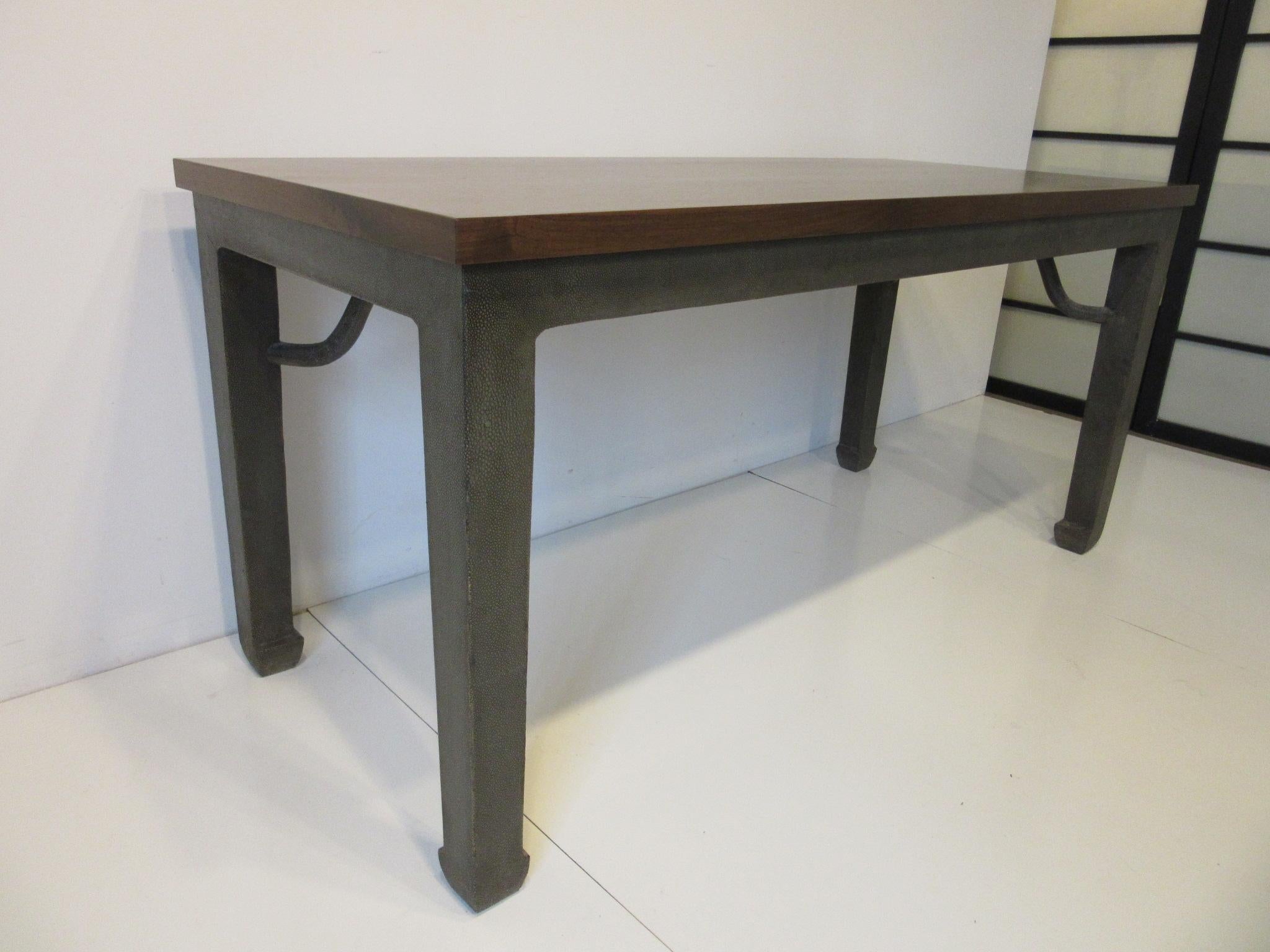 Modern Walnut Entry or Library Table Shagreen / Walnut in the style of Karl Springer For Sale