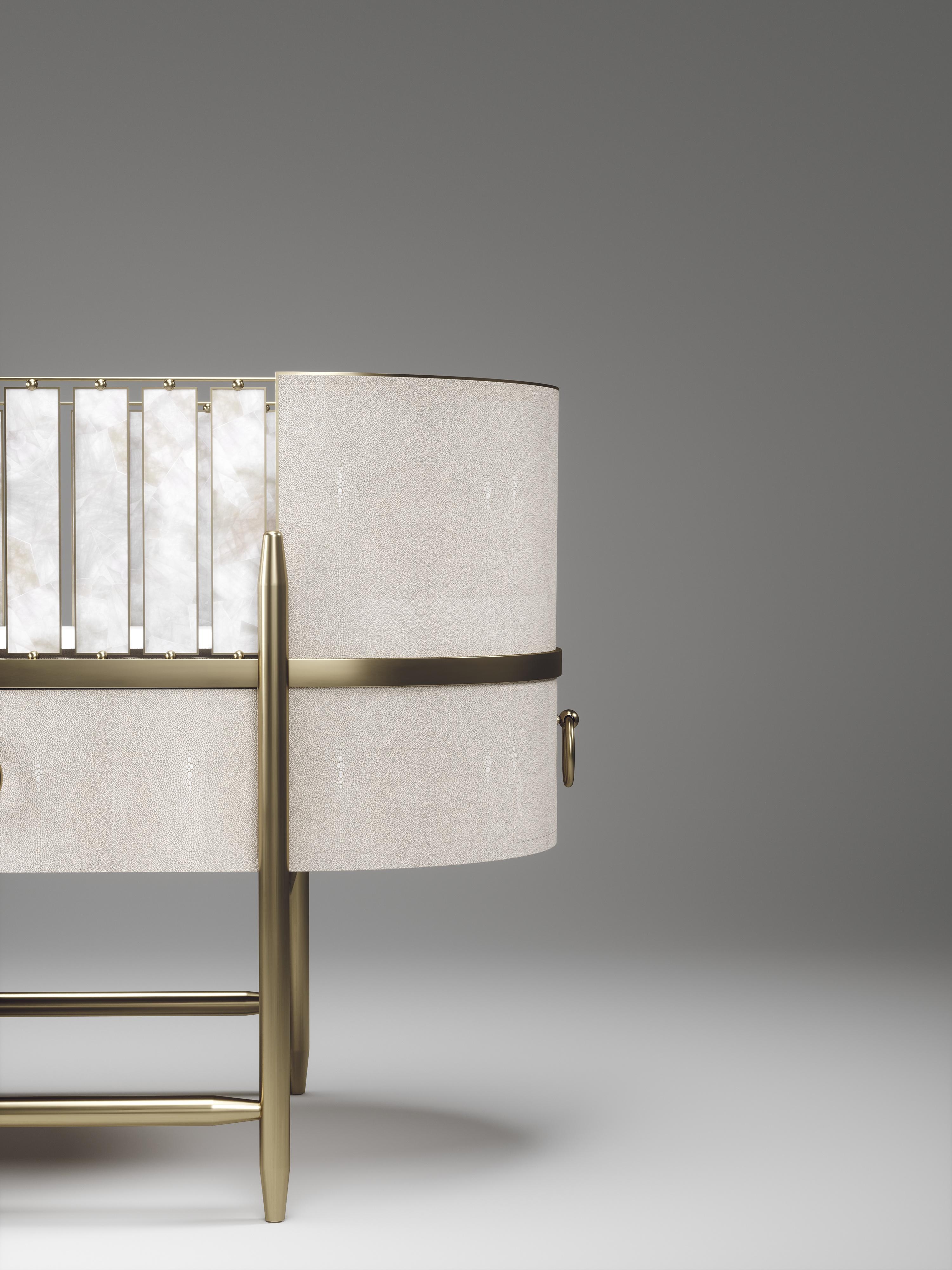 Contemporary Shagreen Baby Crib with Brass Accents by Kifu Paris For Sale