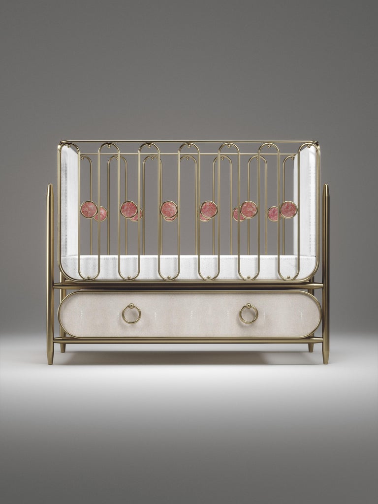 Shagreen Baby Crib with Brass Accents by Kifu Paris For Sale 5