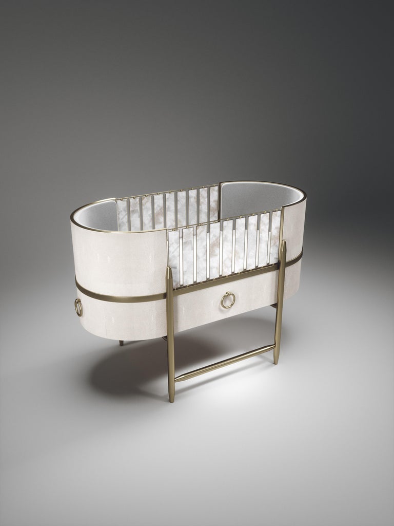 Shagreen Baby Crib with Brass Accents by Kifu Paris For Sale 11