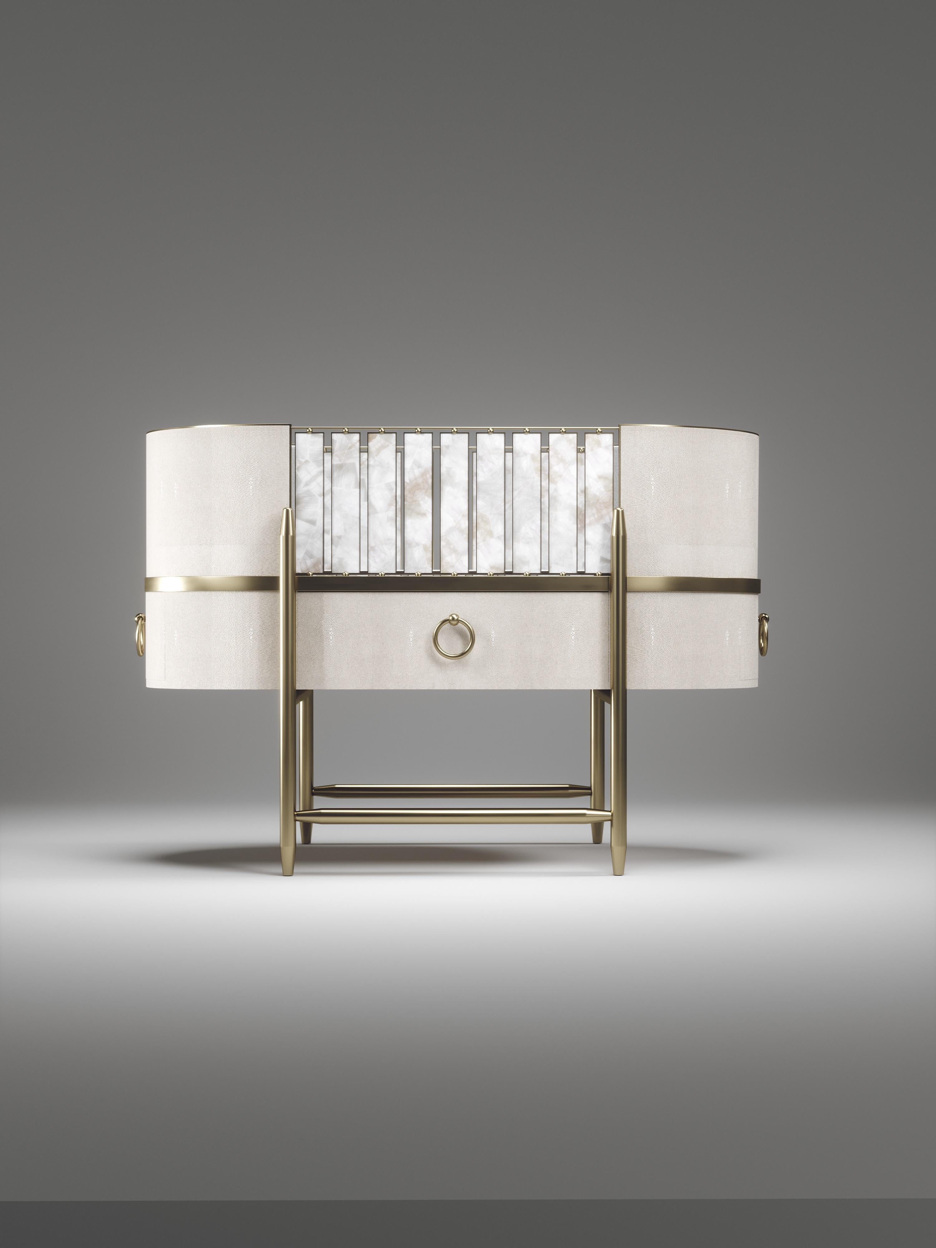 Shagreen Baby Crib with Brass Accents by Kifu Paris For Sale 9
