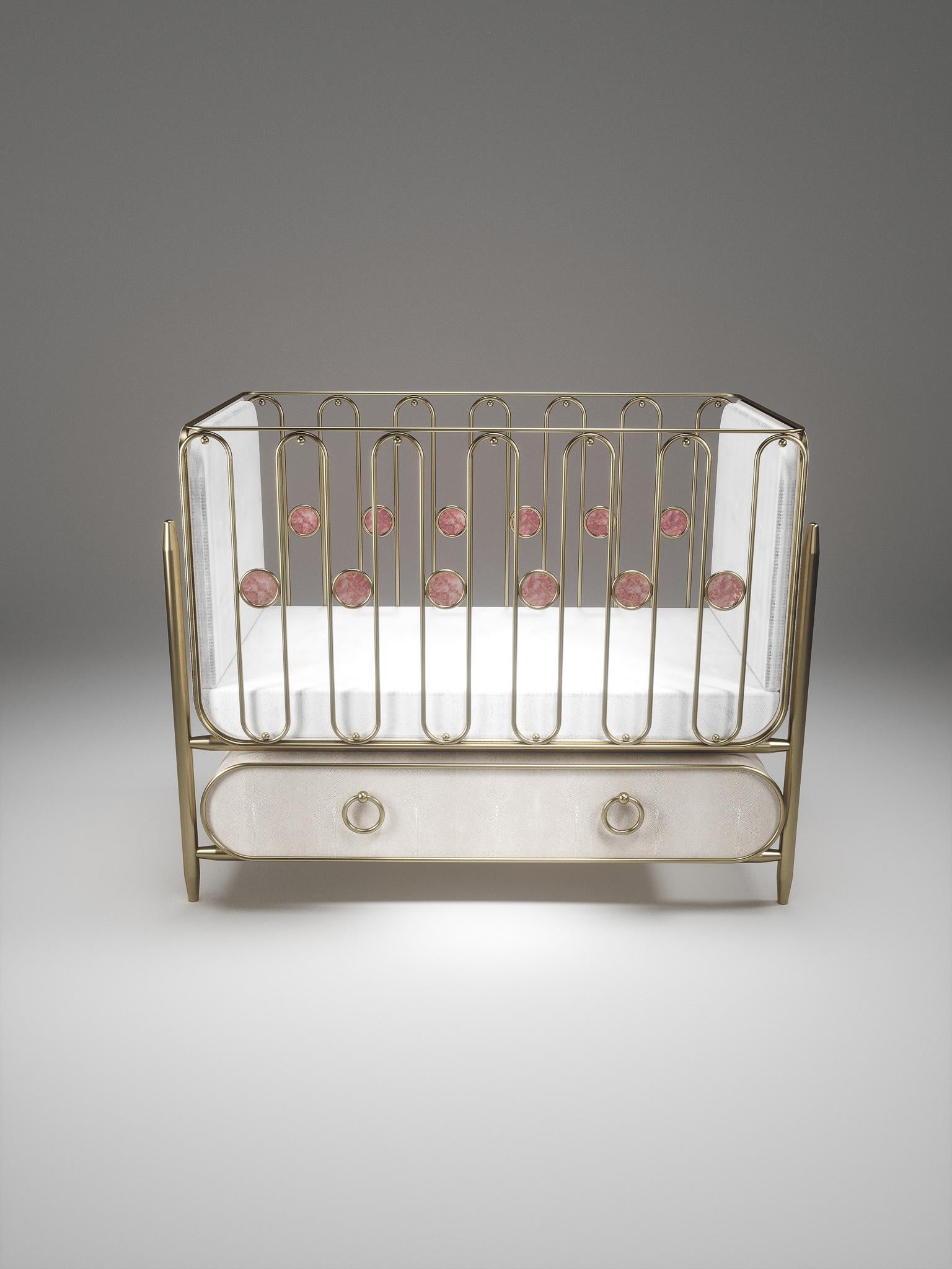 Shagreen Baby Crib with Brass Accents by Kifu Paris For Sale 11