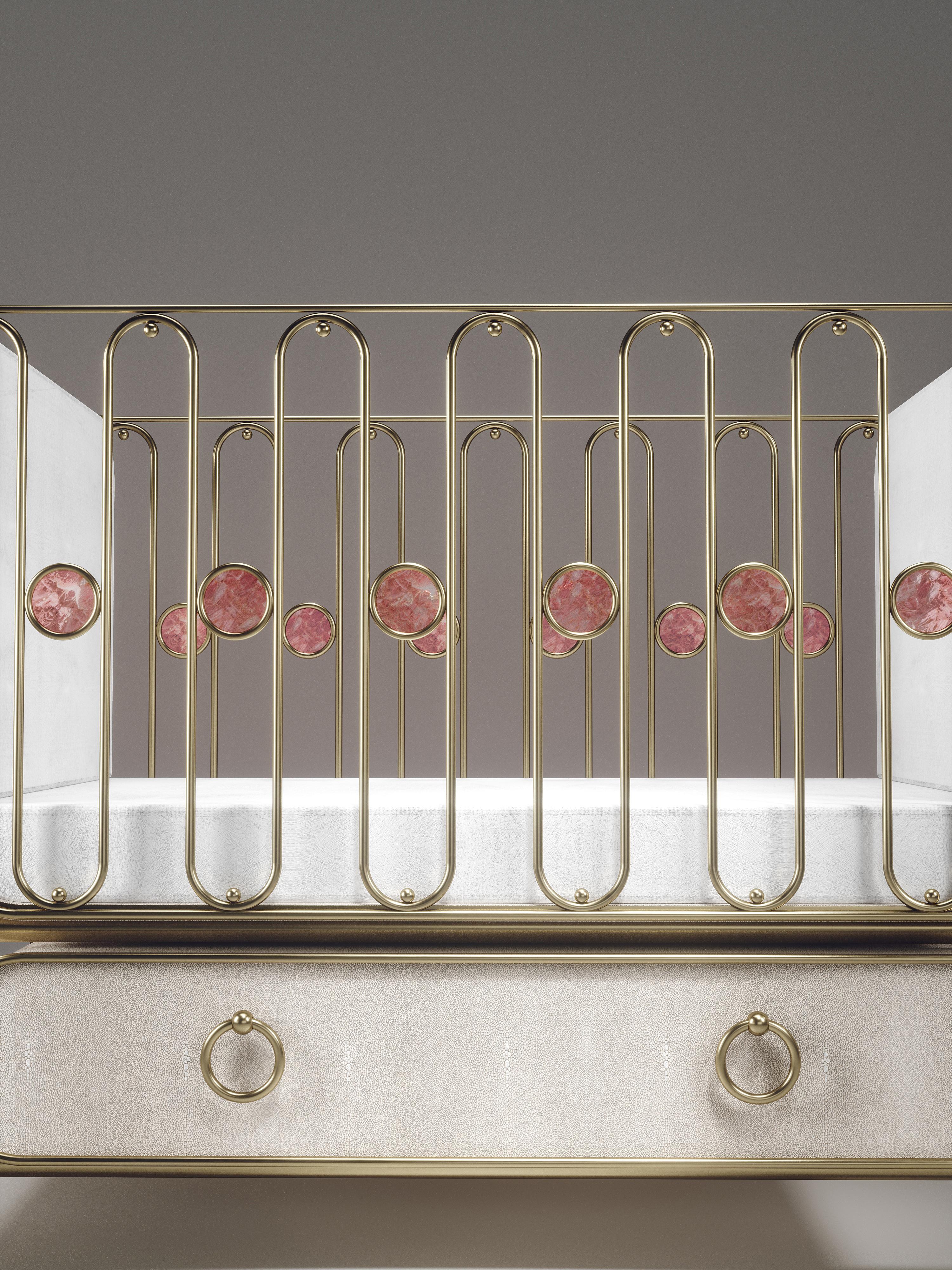 Art Deco Shagreen Baby Crib with Brass Accents by Kifu Paris For Sale