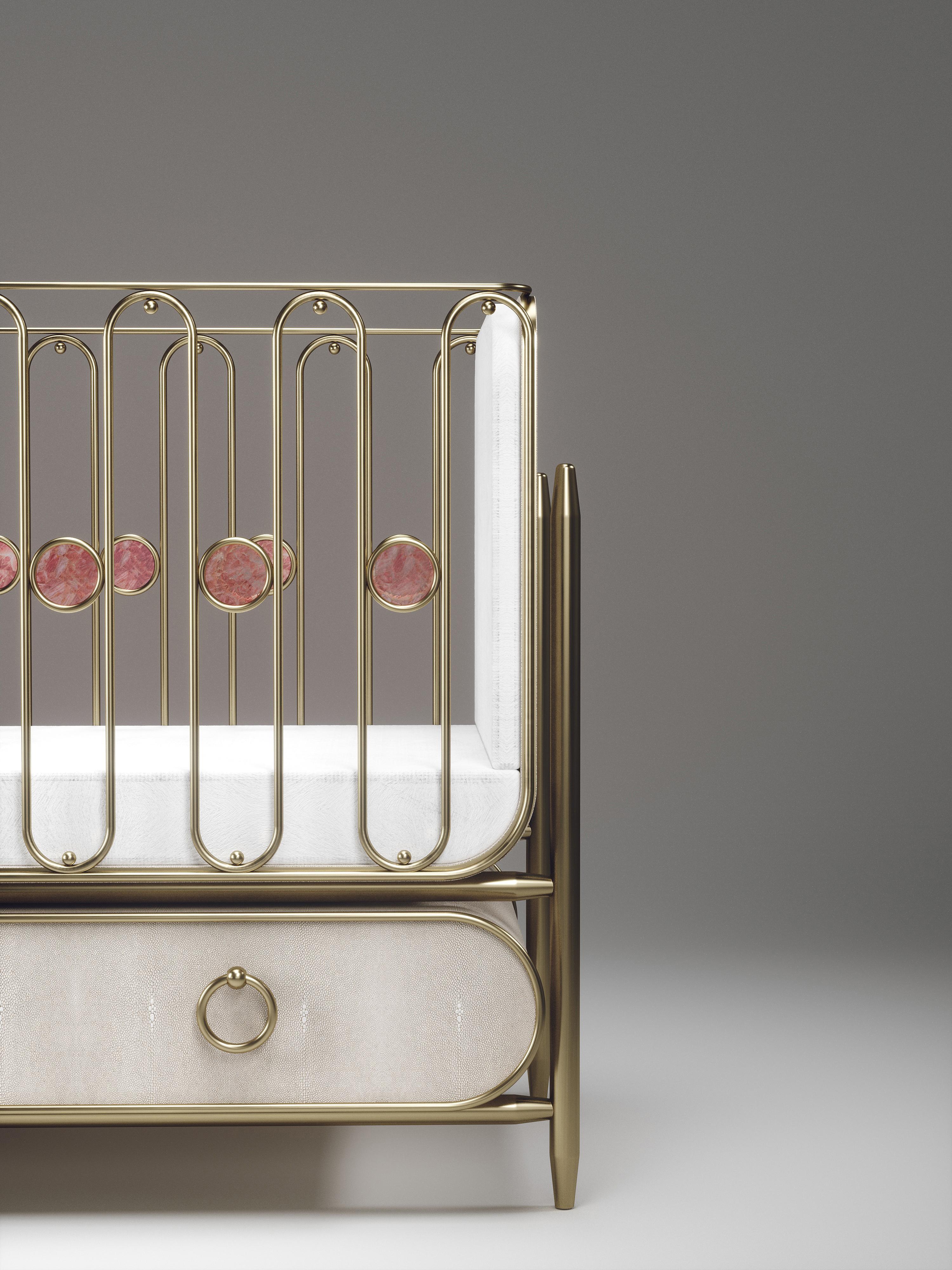 Hand-Crafted Shagreen Baby Crib with Brass Accents by Kifu Paris For Sale