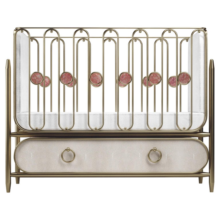 Shagreen Baby Crib with Brass Accents by Kifu Paris For Sale at 1stDibs