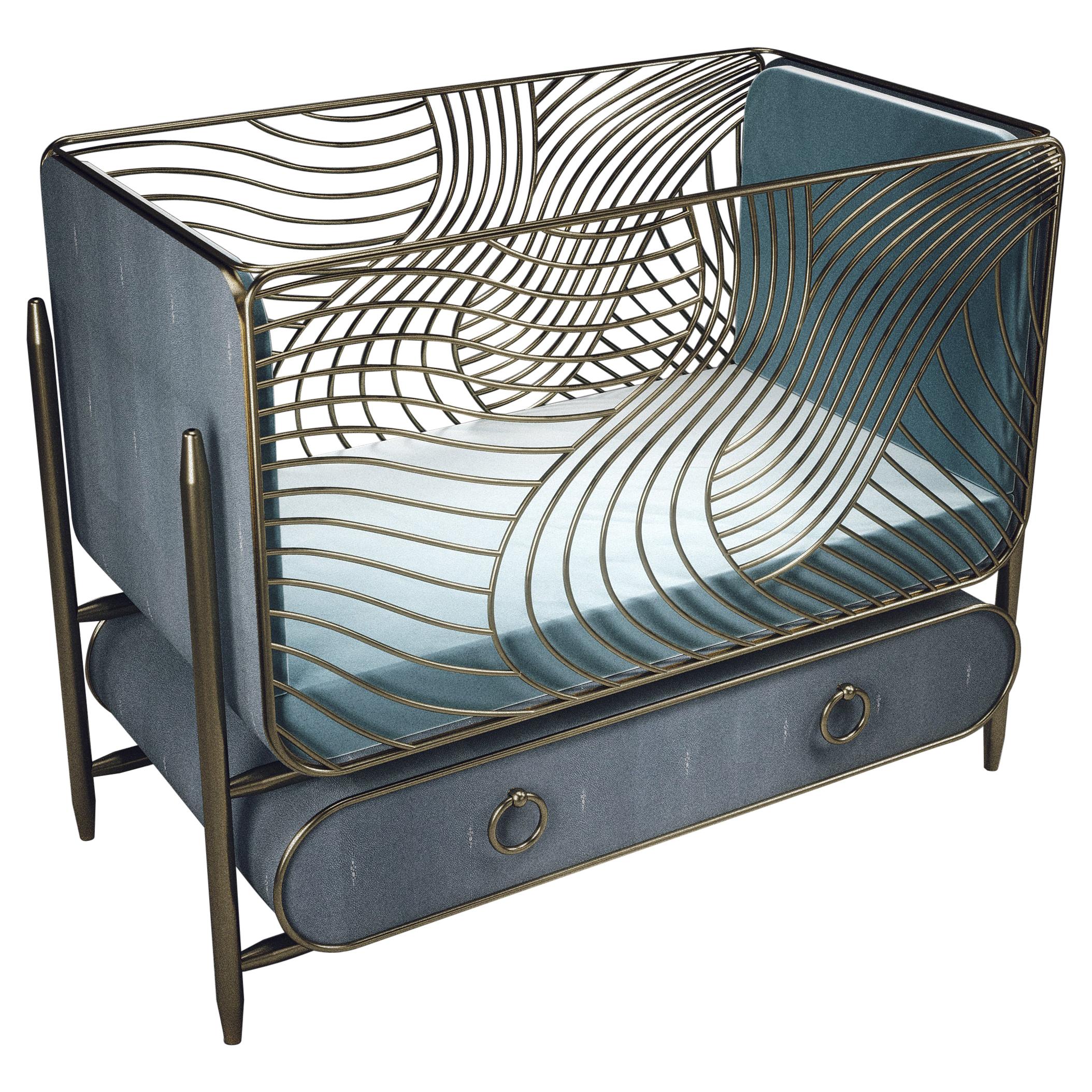 Shagreen Baby Crib with Brass Accents by Kifu Paris