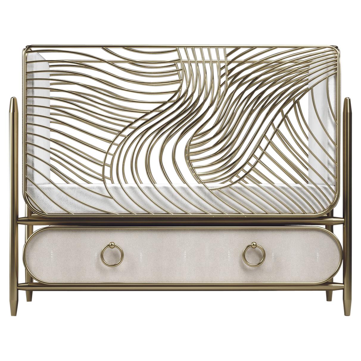 Shagreen Baby Crib with Brass Accents by Kifu Paris