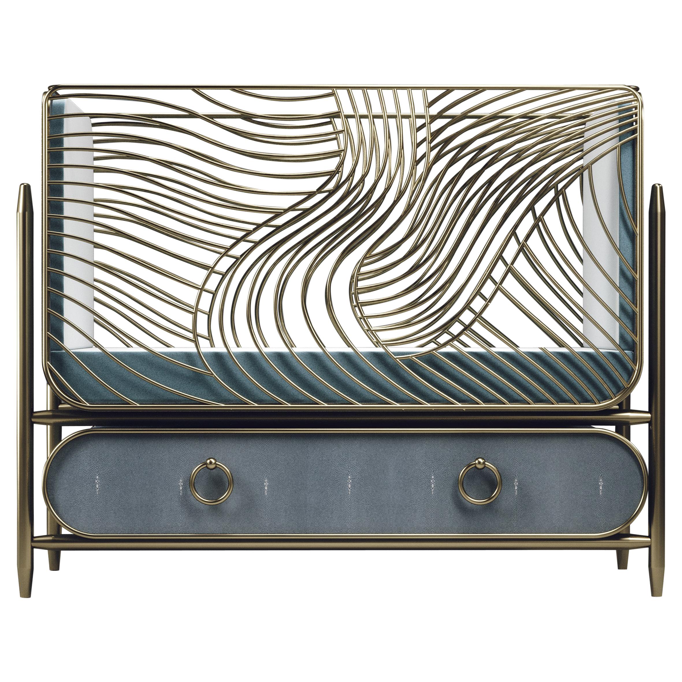 Shagreen Baby Crib with Brass Accents by Kifu Paris