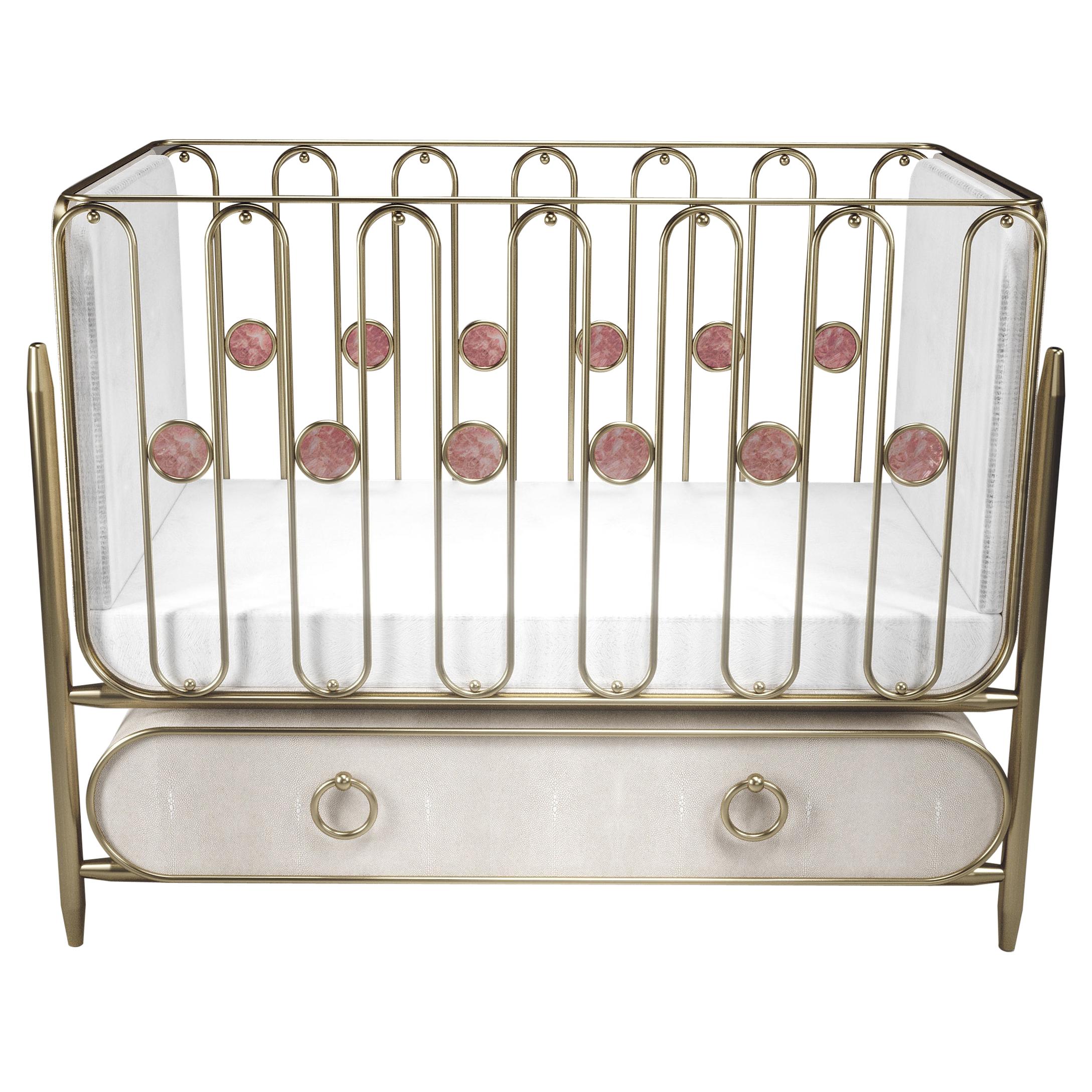 Shagreen Baby Crib with Brass Accents by Kifu Paris For Sale