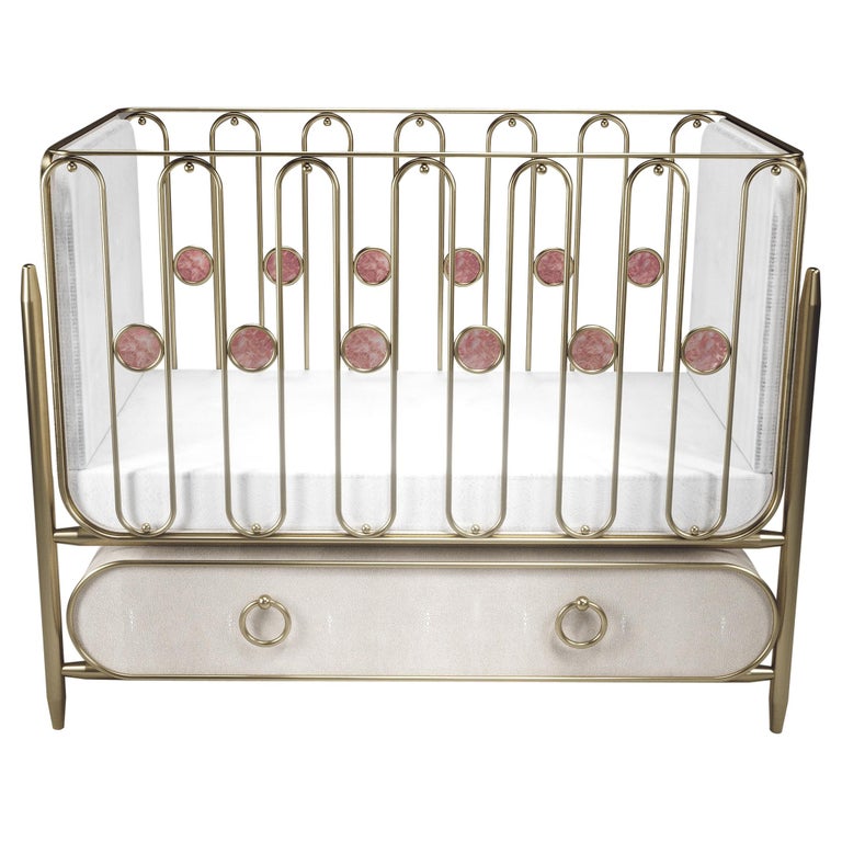 Shagreen Baby Crib with Brass Accents by Kifu Paris For Sale at 1stDibs