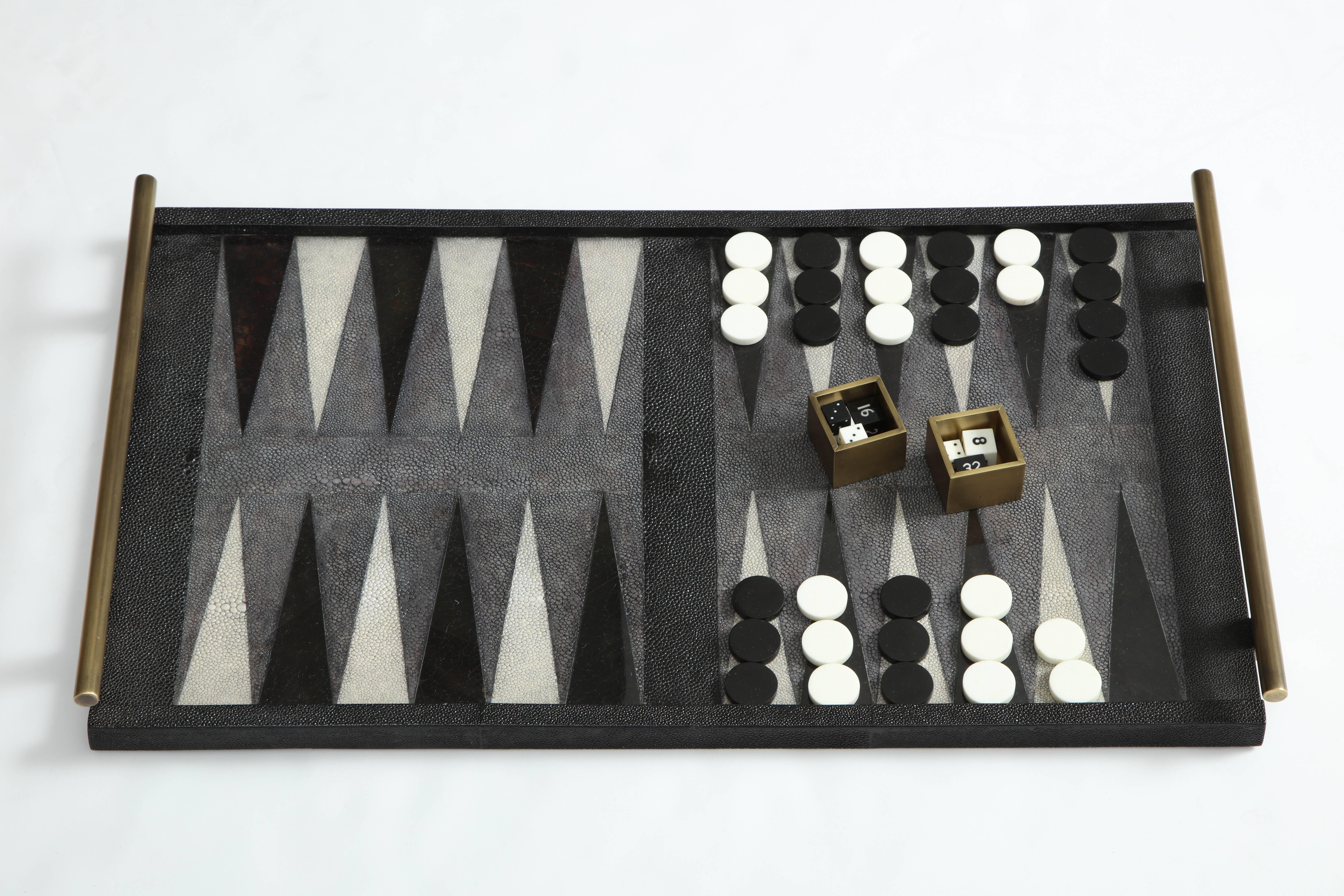 Art Deco Shagreen Backgammon Game, Sea Shell & Shagreen, Contemporary Game, in Stock
