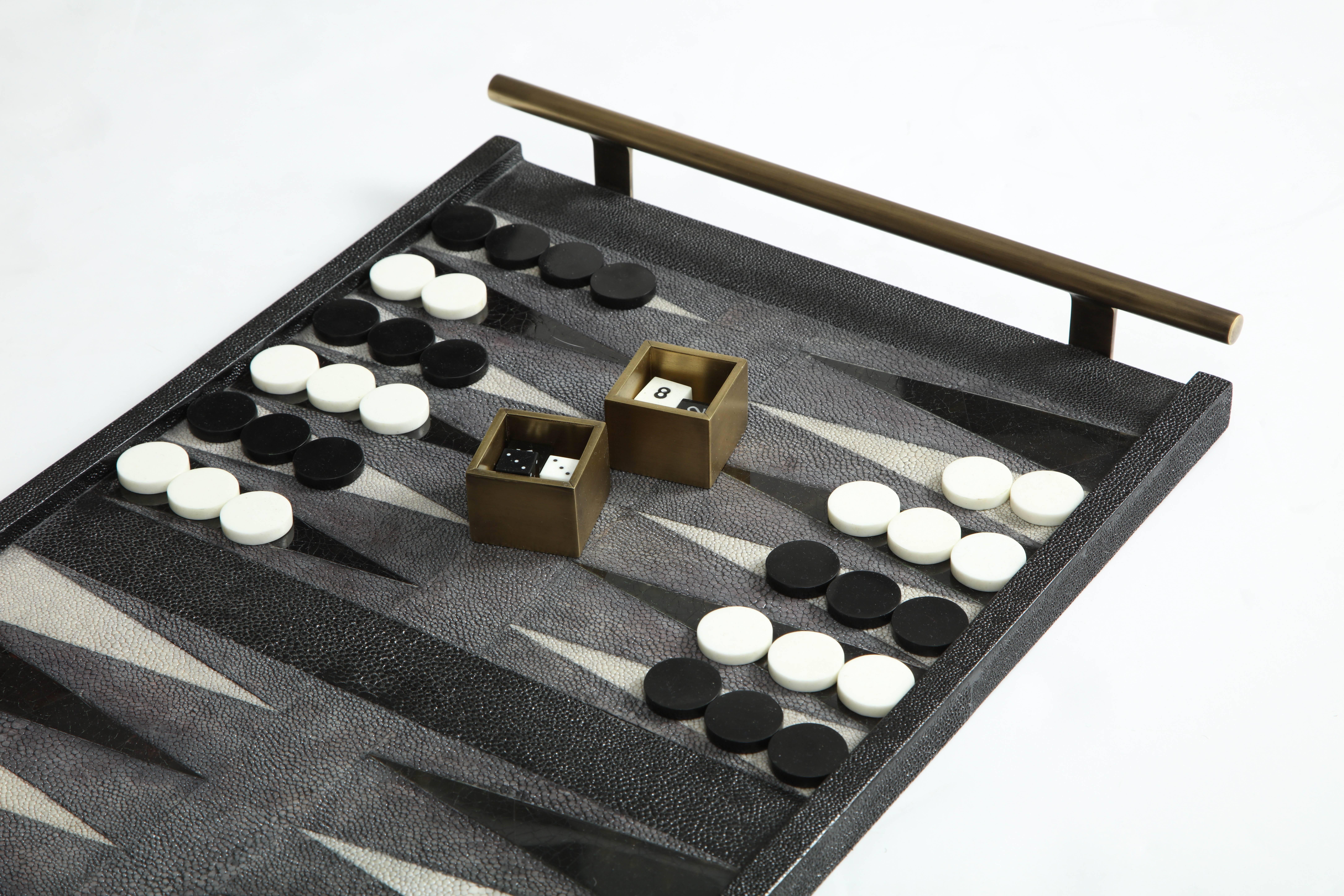 Hand-Crafted Shagreen Backgammon Game, Sea Shell & Shagreen, Contemporary Game, in Stock