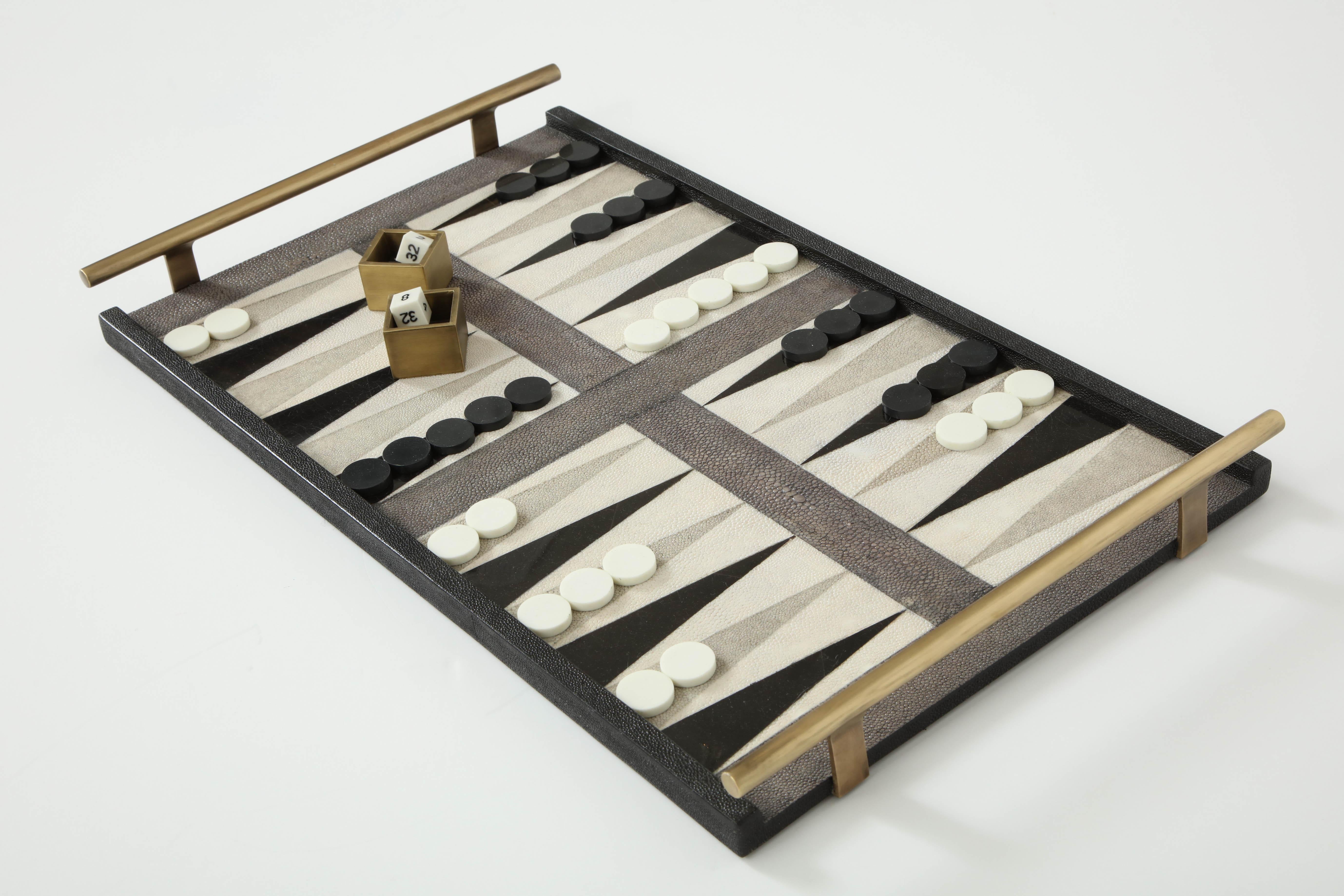 Art Deco Shagreen Backgammon Game with Bronze Details