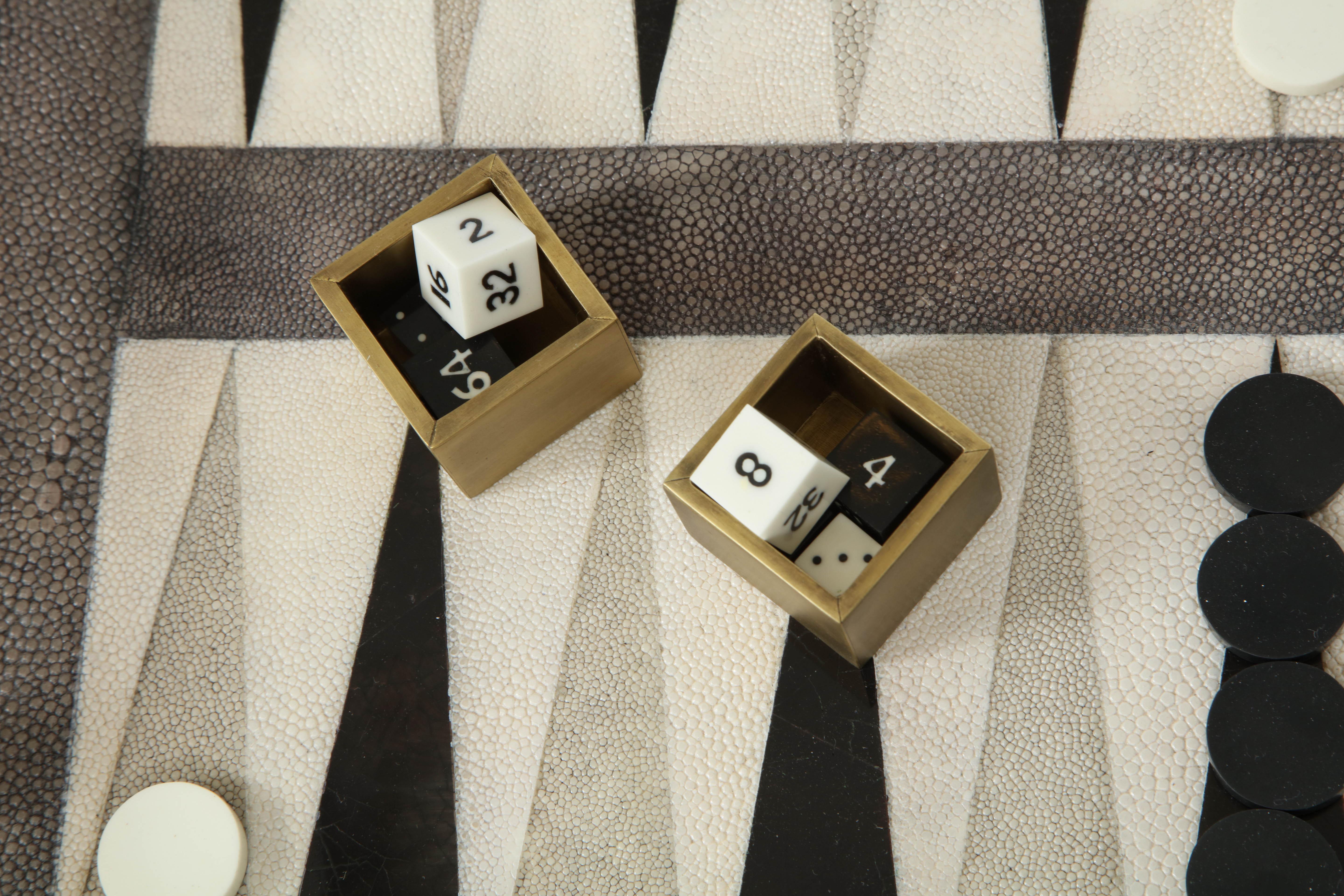 Hand-Crafted Shagreen Backgammon Game with Bronze Details