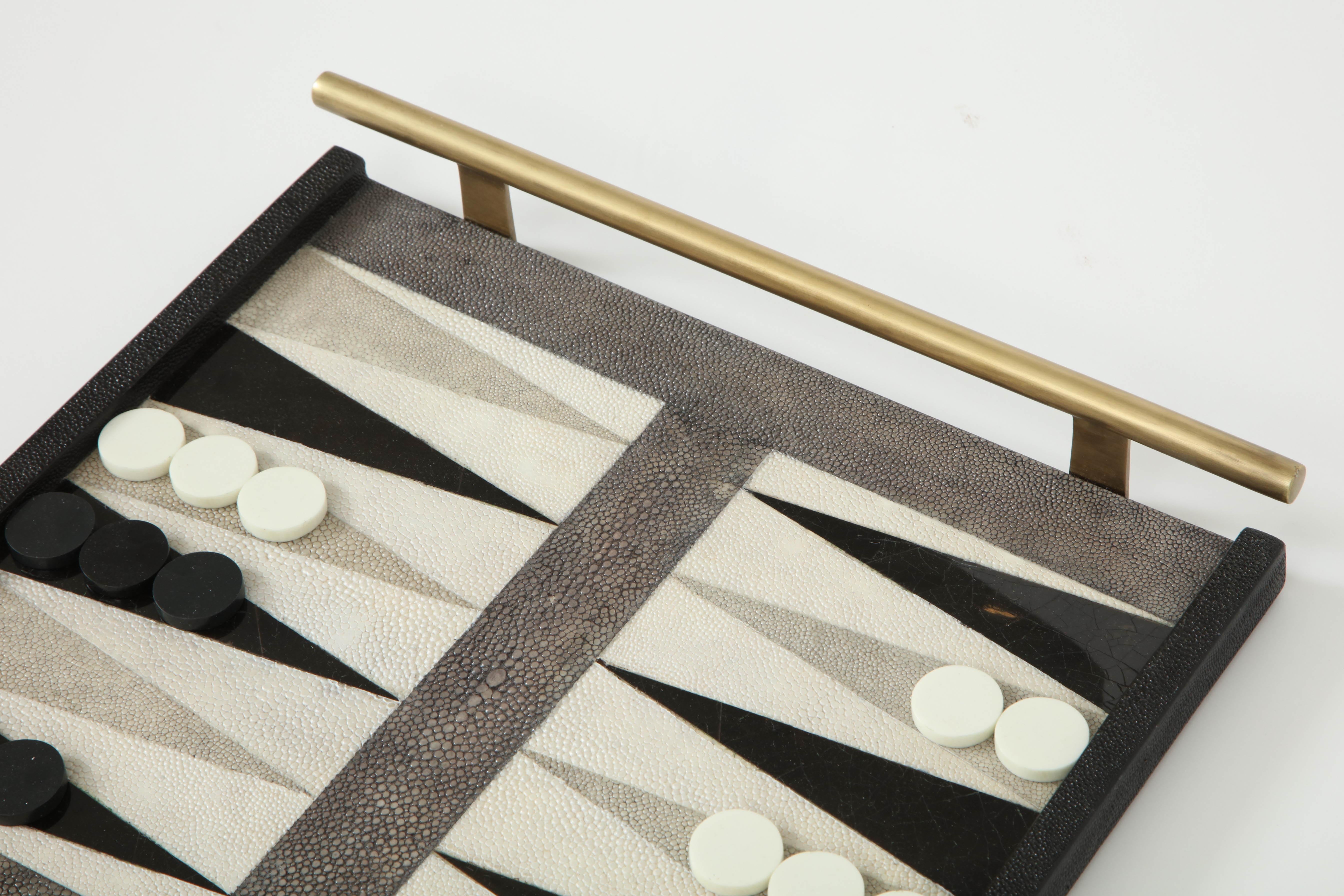 Shagreen Backgammon Game with Bronze Details 1
