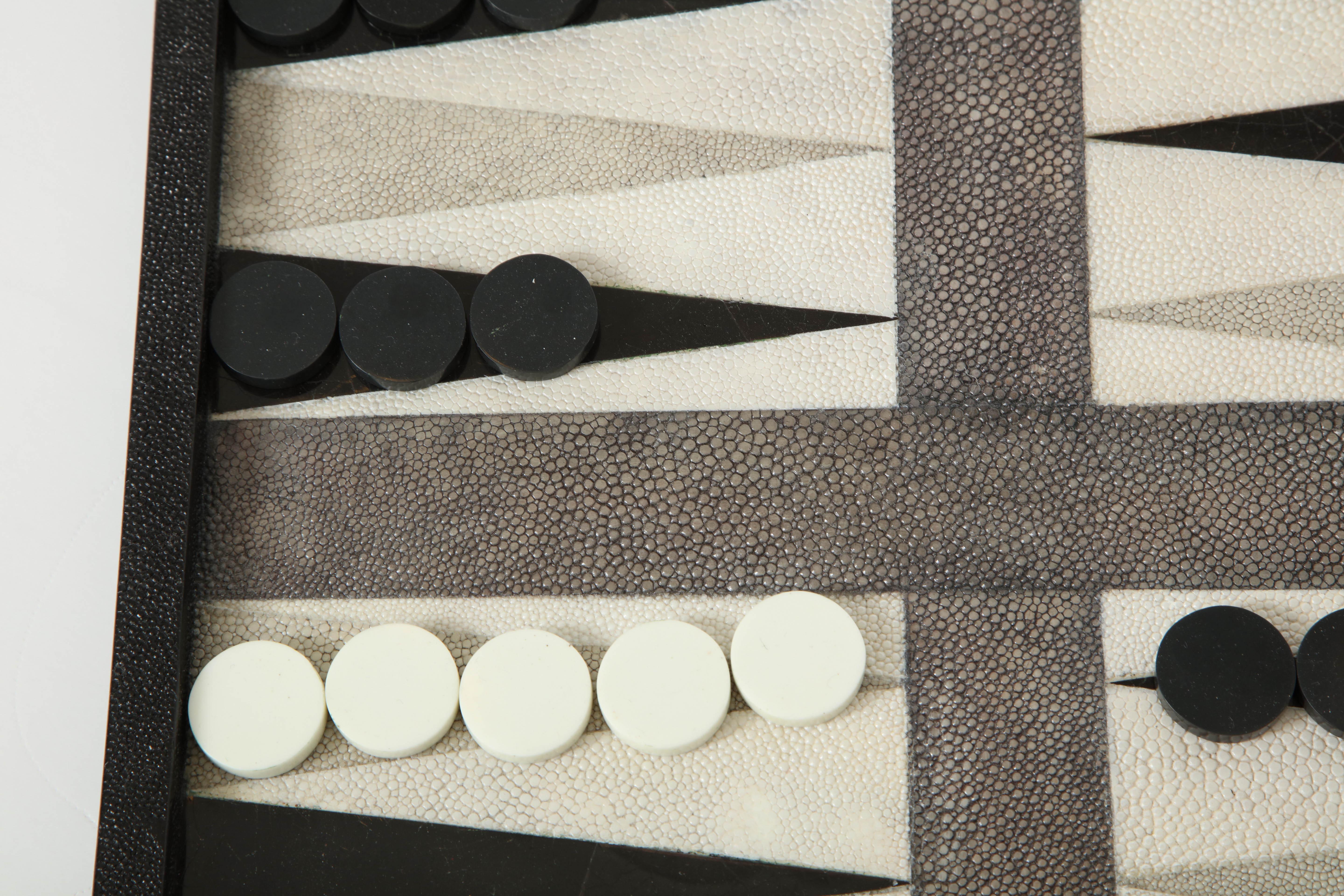 Shagreen Backgammon Game with Bronze Details 2