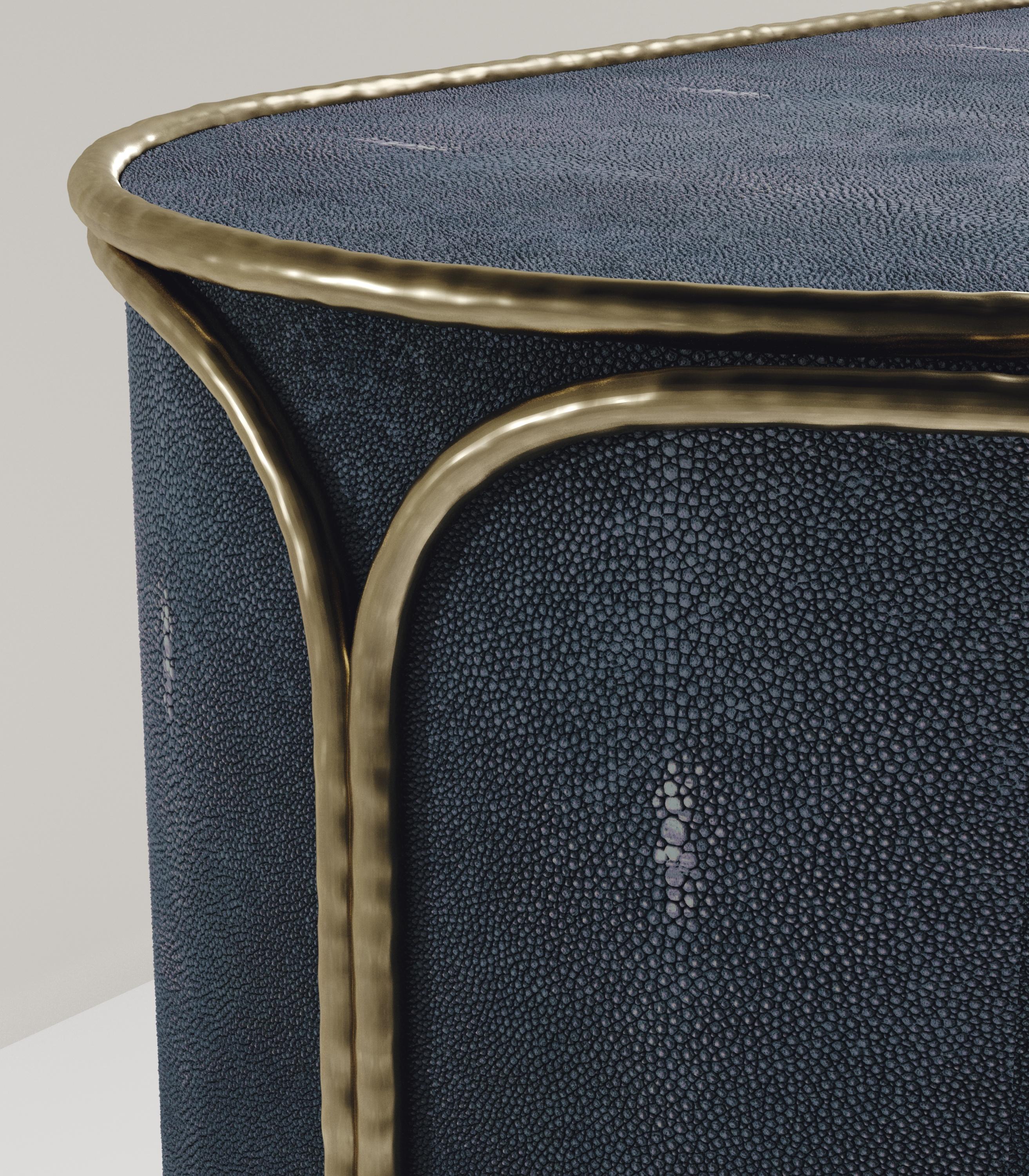 Shagreen Bar Cabinet with Bronze-Patina Brass Details by R&Y Augousti For Sale 3