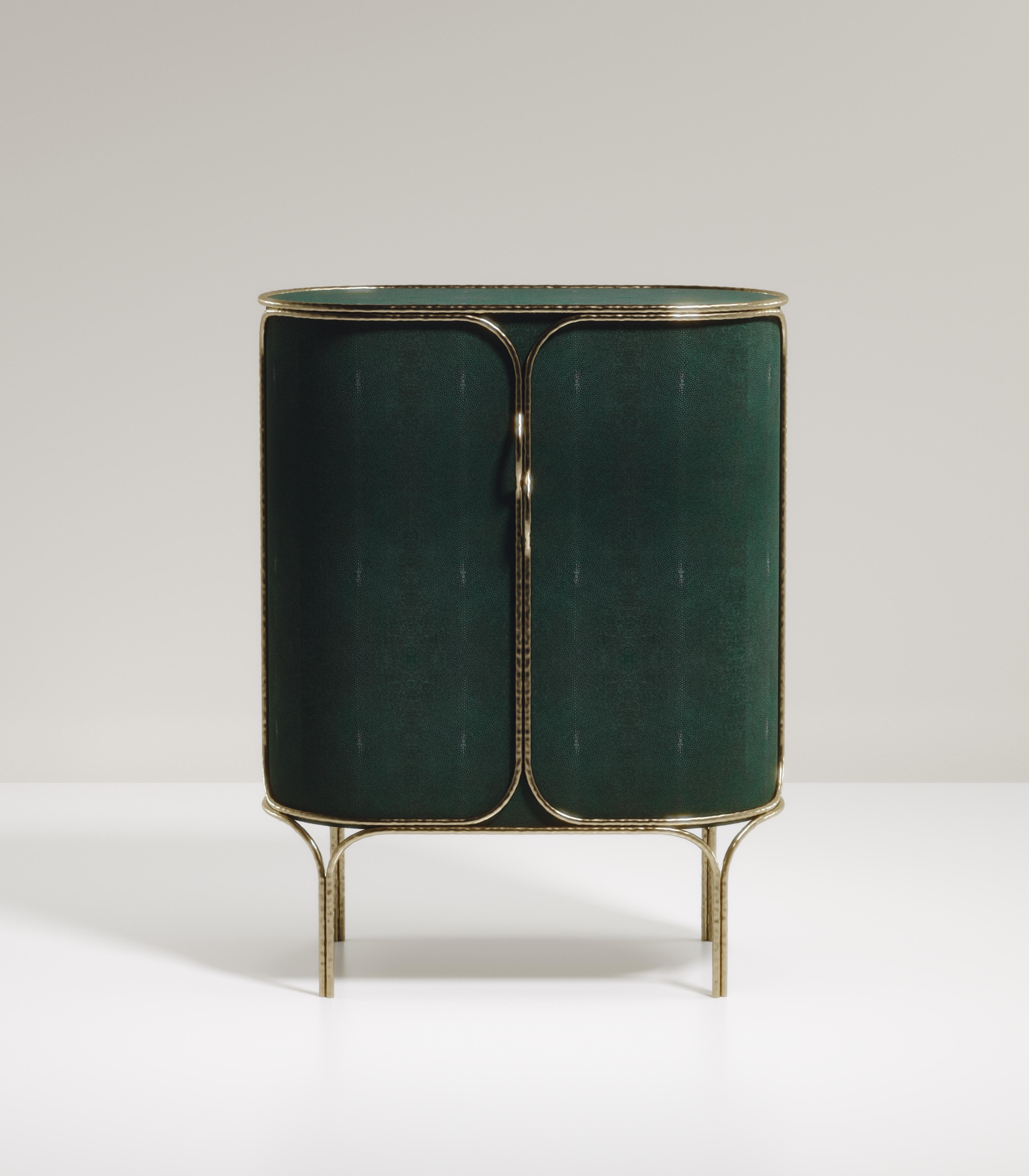 Shagreen Bar Cabinet with Bronze-Patina Brass Details by R&Y Augousti For Sale 4