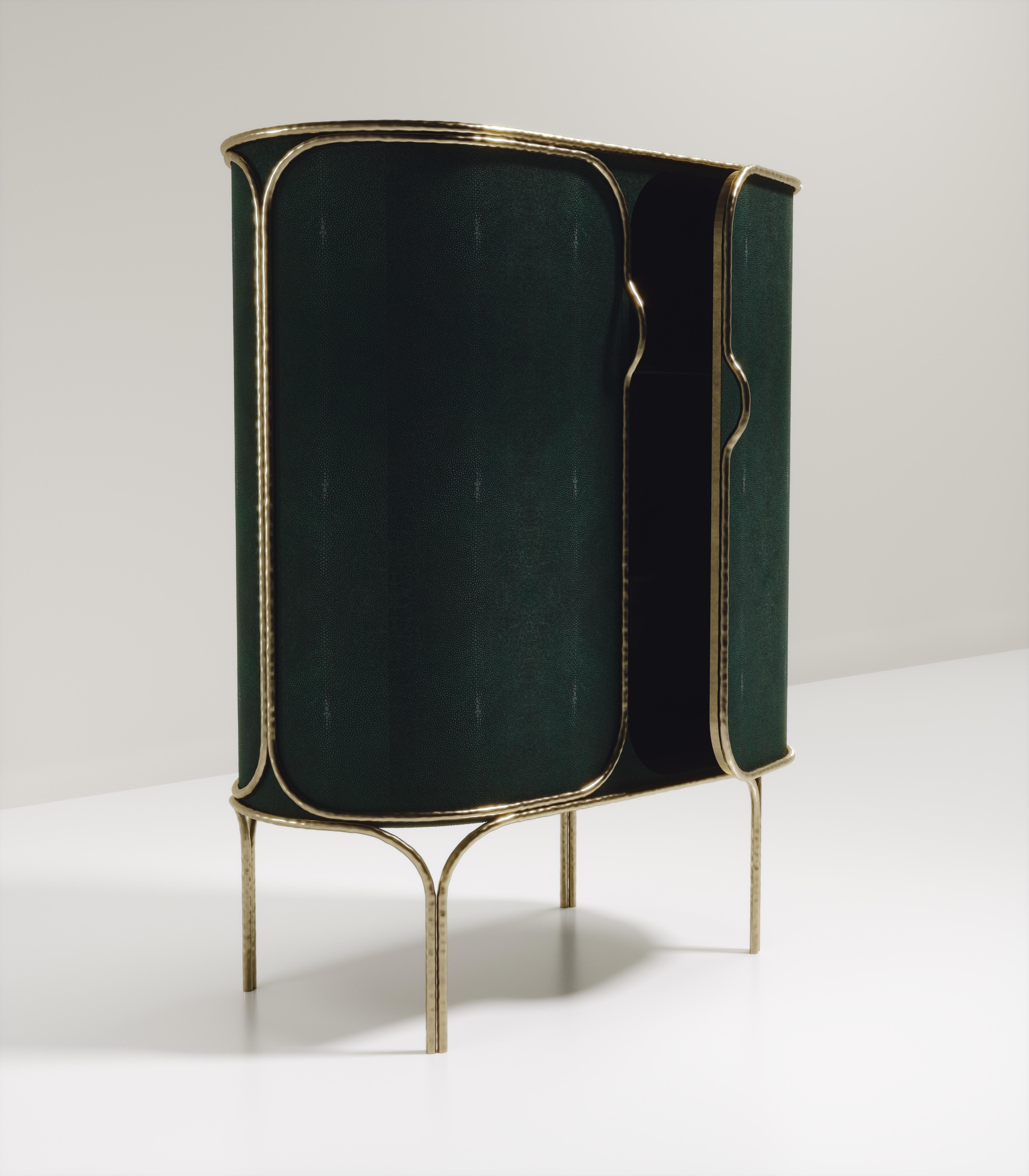 French Shagreen Bar Cabinet with Bronze-Patina Brass Details by R&Y Augousti For Sale