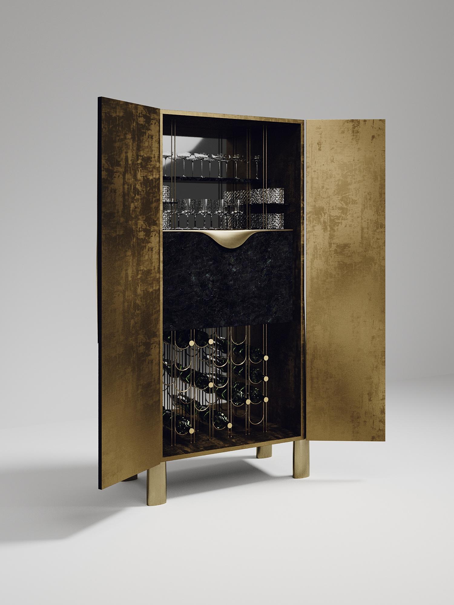 French Shagreen Bar Cabinet with Bronze-Patina Brass Details by R&Y Augousti For Sale