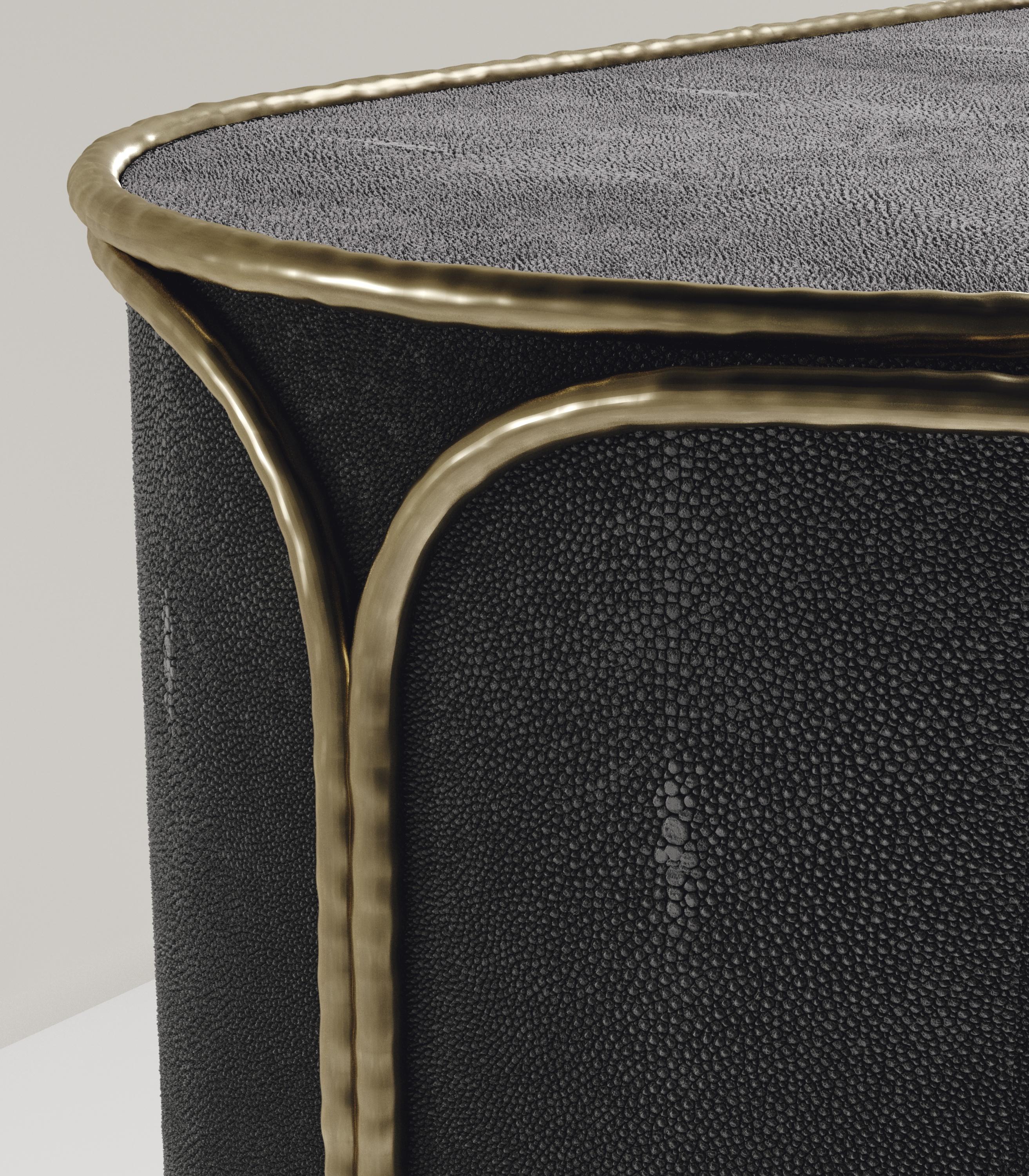 Hand-Crafted Shagreen Bar Cabinet with Bronze-Patina Brass Details by R&Y Augousti For Sale