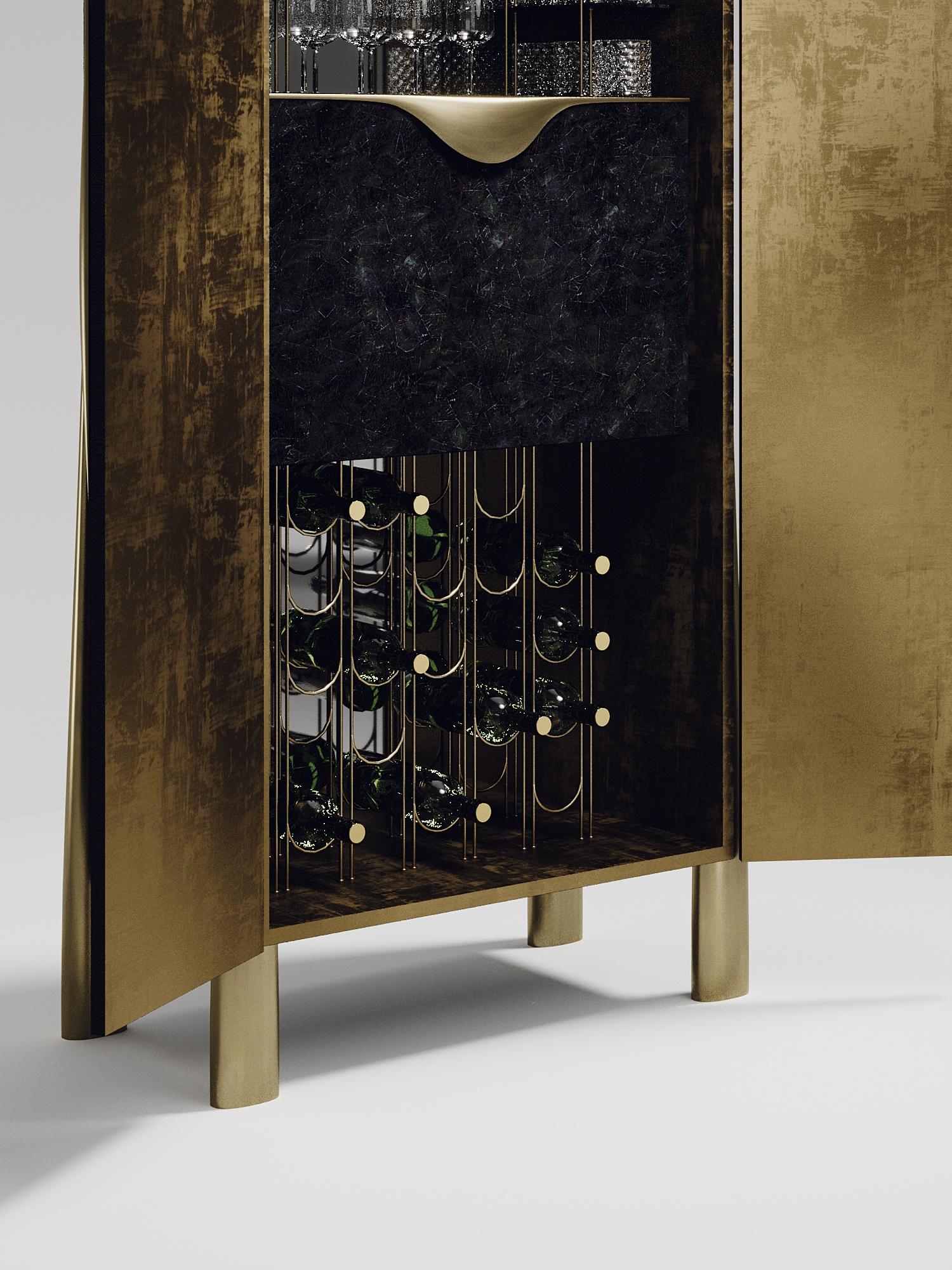 Contemporary Shagreen Bar Cabinet with Bronze-Patina Brass Details by R&Y Augousti For Sale