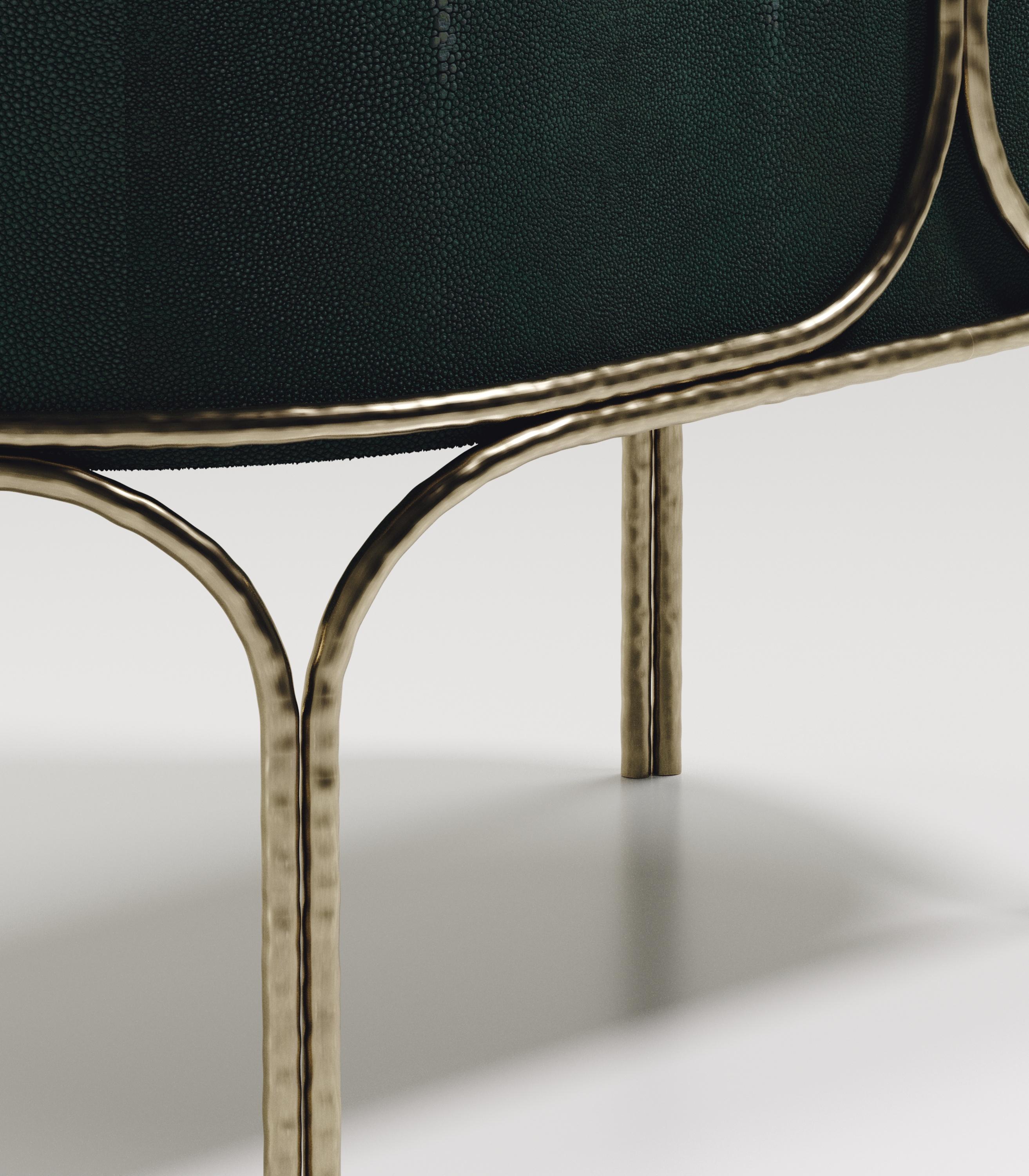 Contemporary Shagreen Bar Cabinet with Bronze-Patina Brass Details by R&Y Augousti For Sale