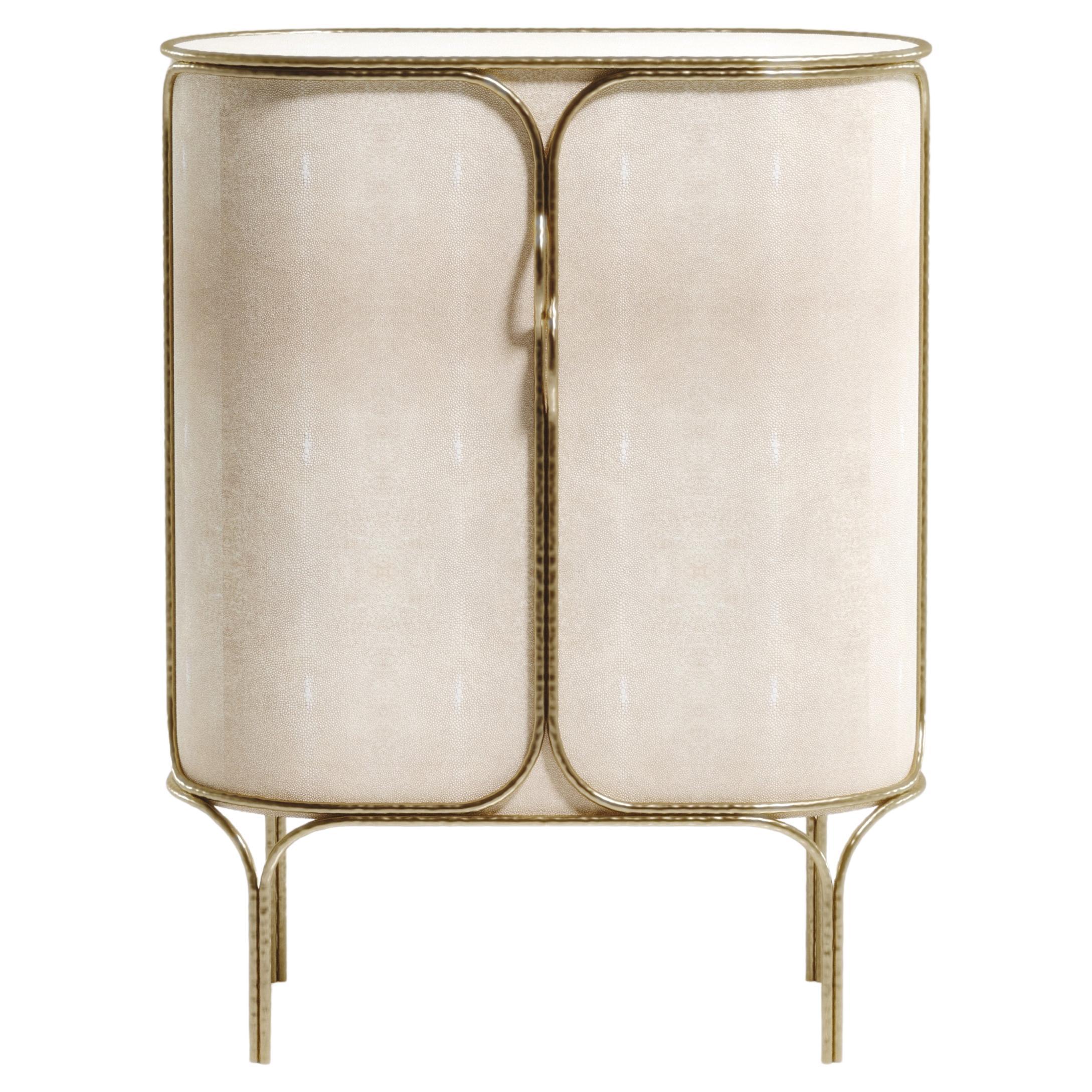 Shagreen Bar Cabinet with Bronze-Patina Brass Details by R&Y Augousti For Sale