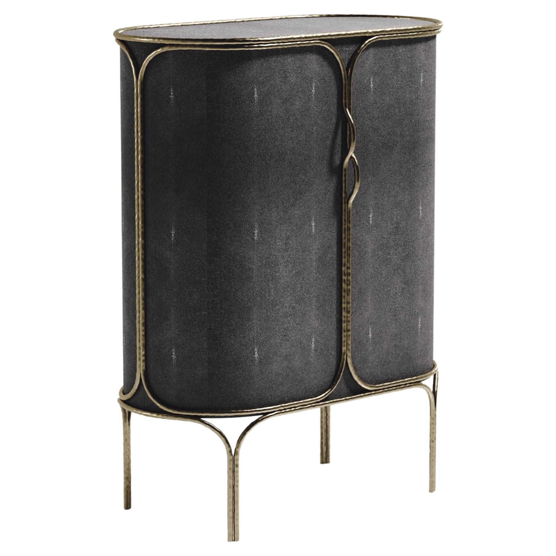 Shagreen Bar Cabinet with Bronze-Patina Brass Details by R&Y Augousti