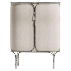 Shagreen Bar Cabinet with Chrome Finish Stainless Steel Details by R&Y Augousti