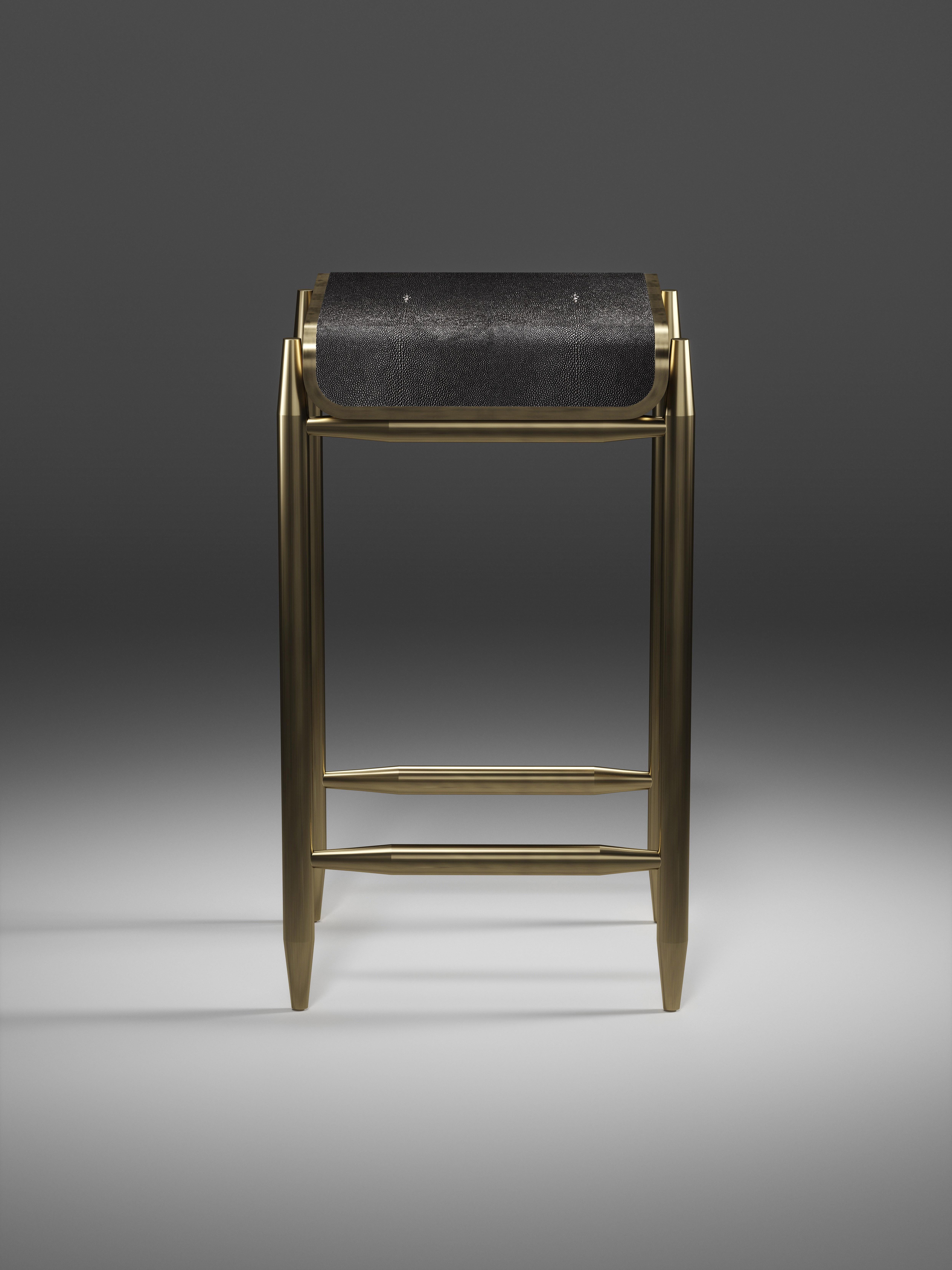 Shagreen Bar Stool with Bronze-Patina Brass Details by Kifu Paris For Sale 4