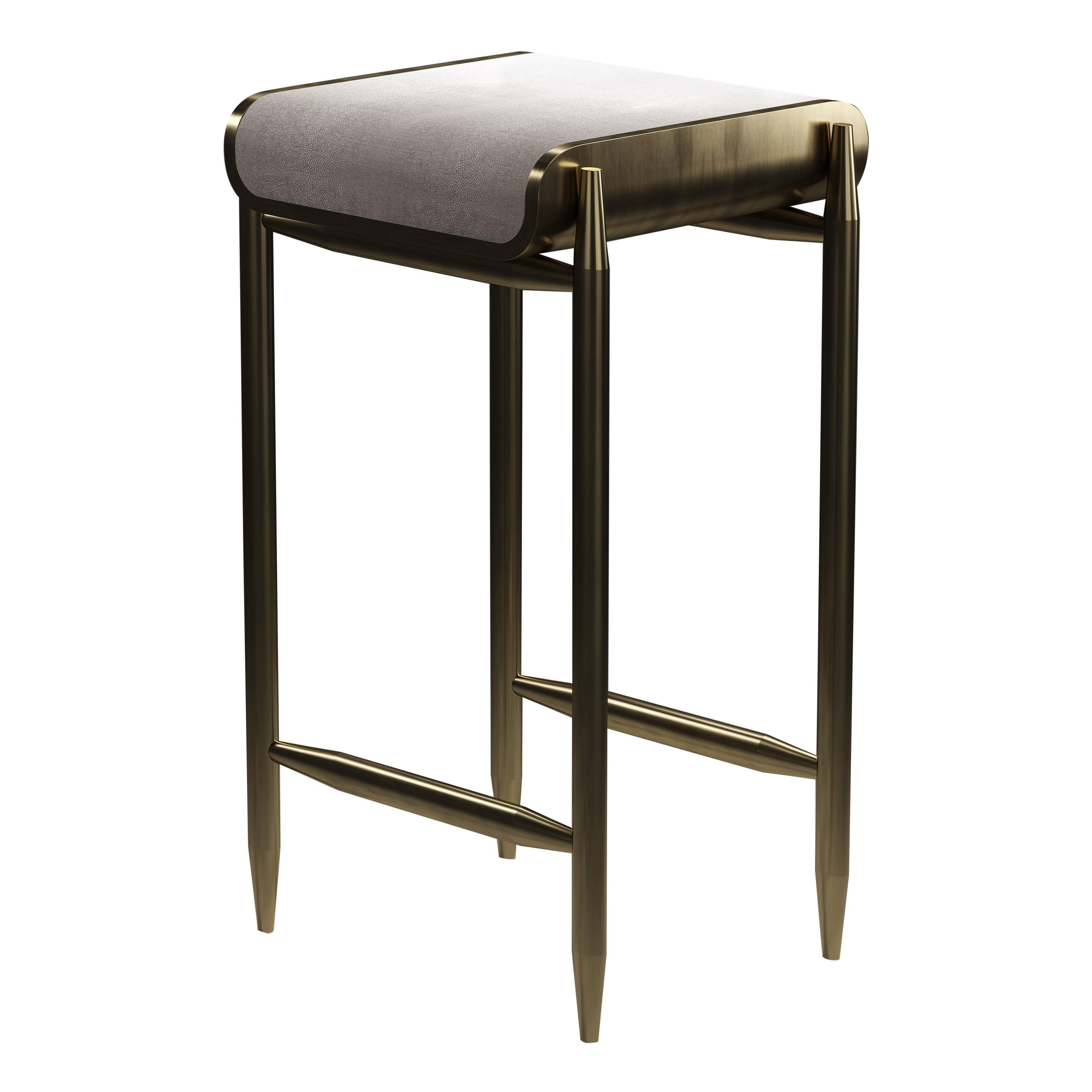 Shagreen Bar Stool with Bronze-Patina Brass Details by Kifu Paris For Sale