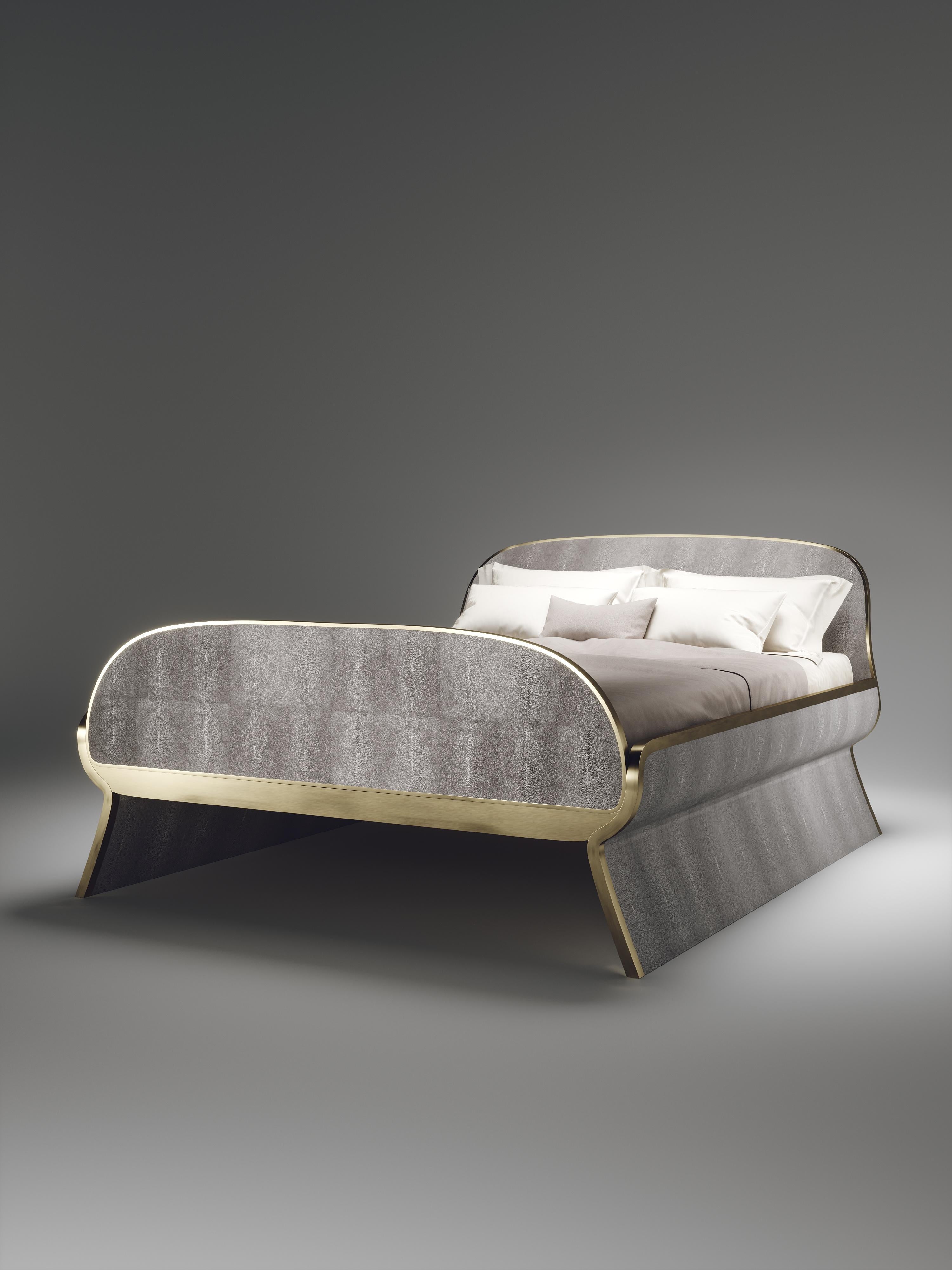 Contemporary Shagreen Bed Frame with Bronze-Patina Brass Details by Kifu Paris For Sale