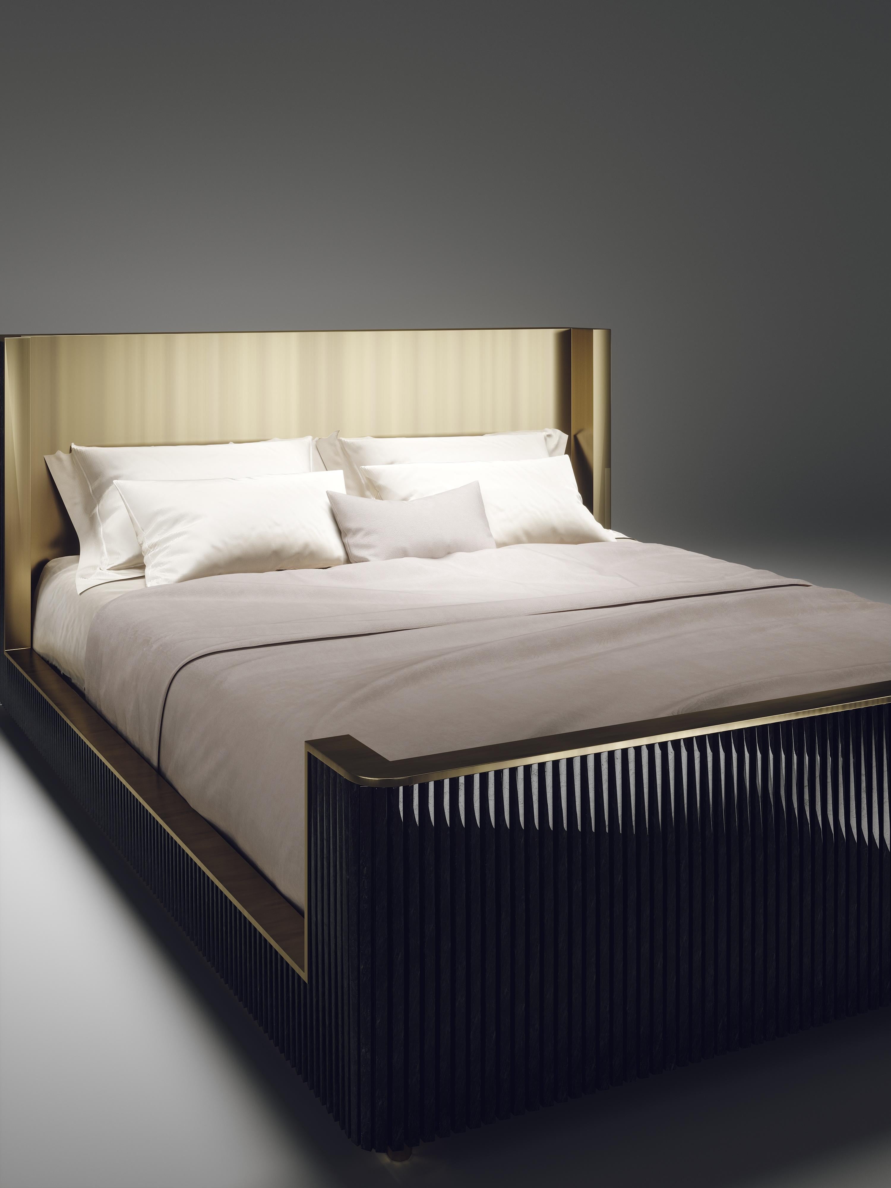 Contemporary Shagreen Bed Frame with Geometric Fluted Details by R&Y Augousti For Sale