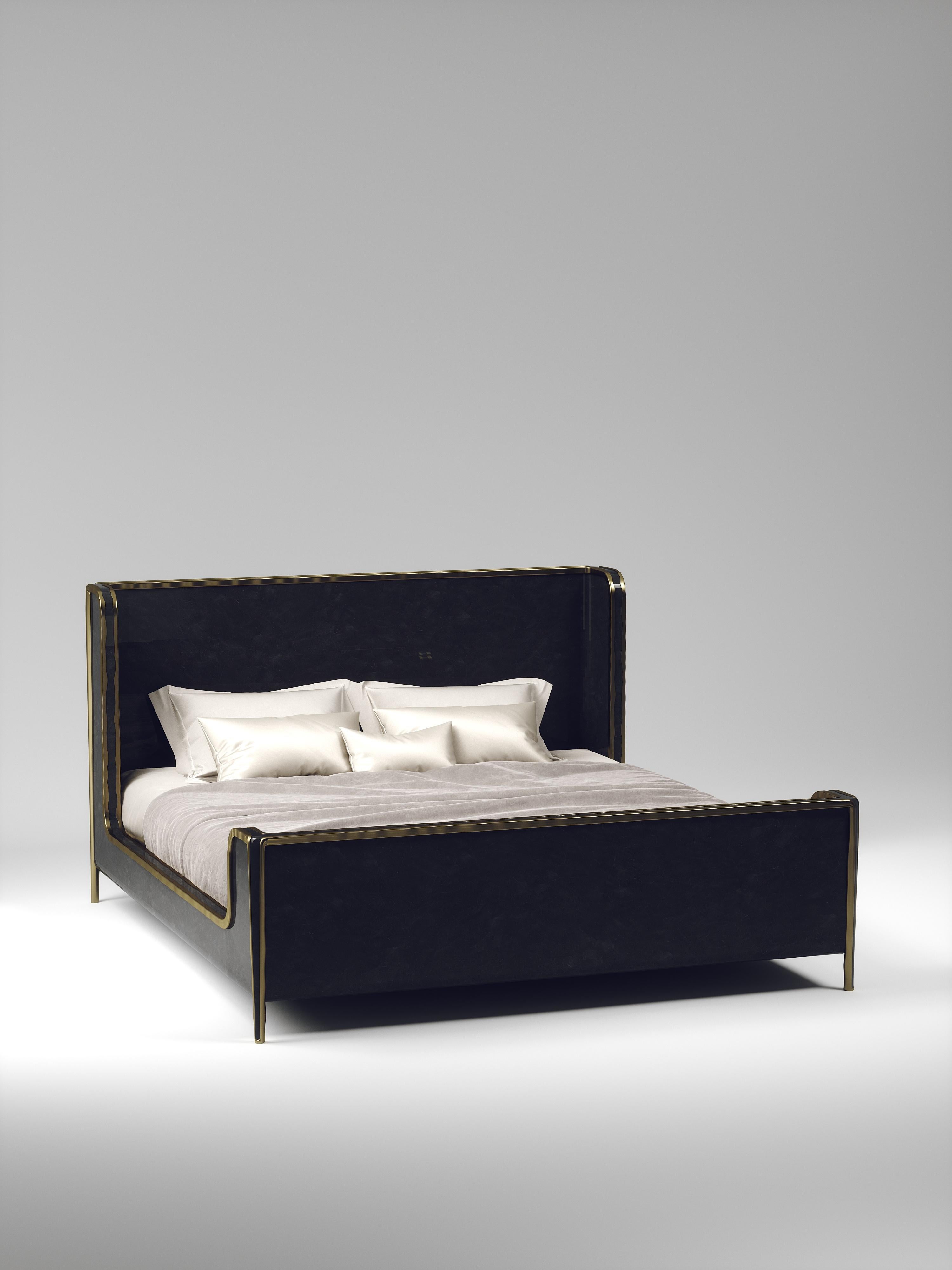 Shagreen-Bett mit Bronze-Patina-Messingdetails von R&Y Augousti im Angebot 4