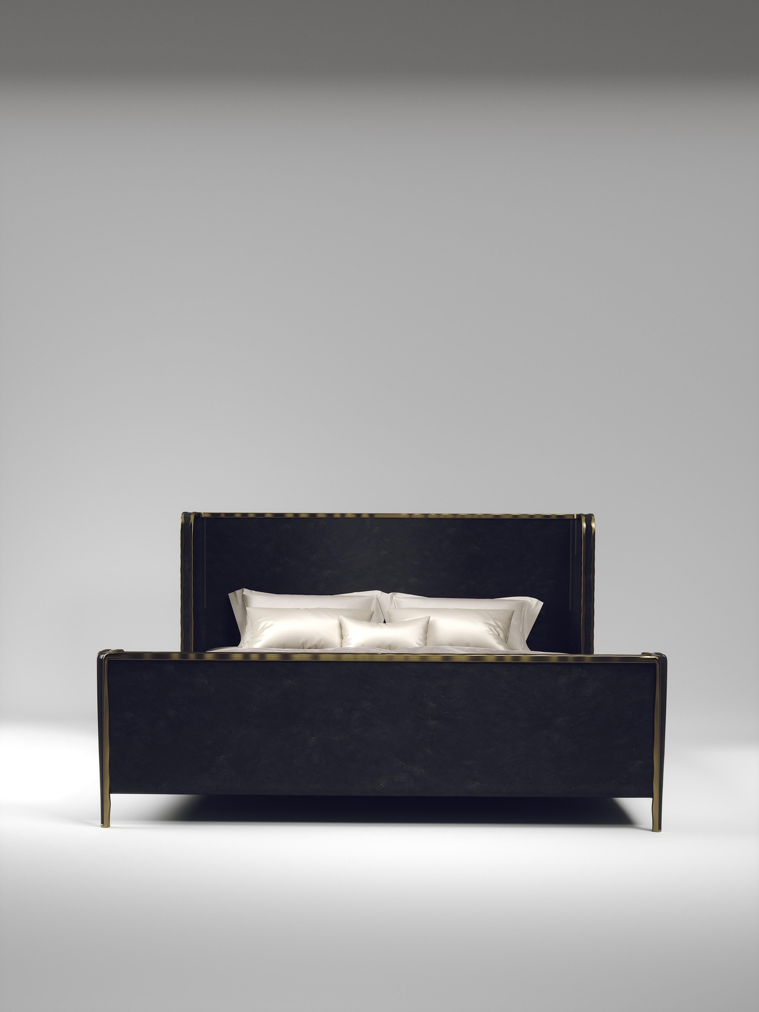 Shagreen Bed with Bronze-Patina Brass Details by R&Y Augousti For Sale 4