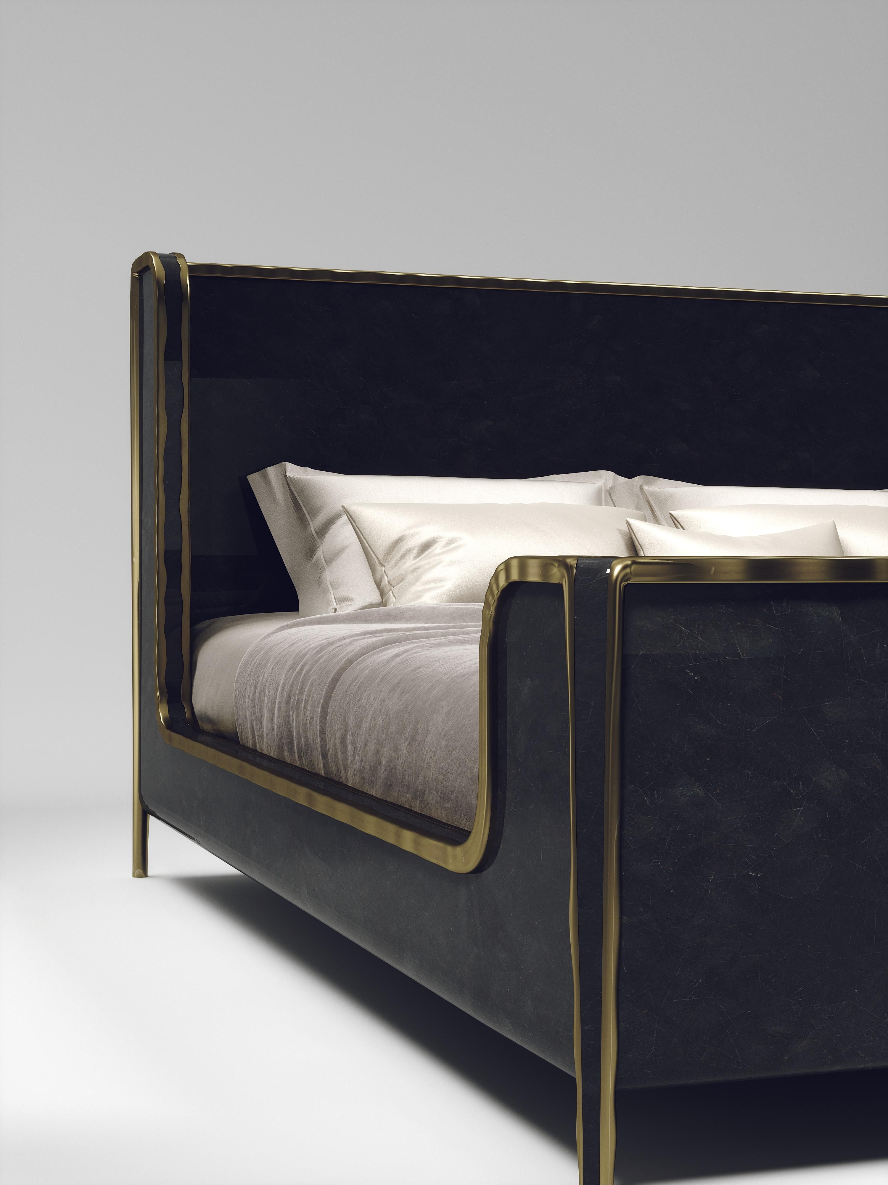 Shagreen Bed with Bronze-Patina Brass Details by R&Y Augousti For Sale 5