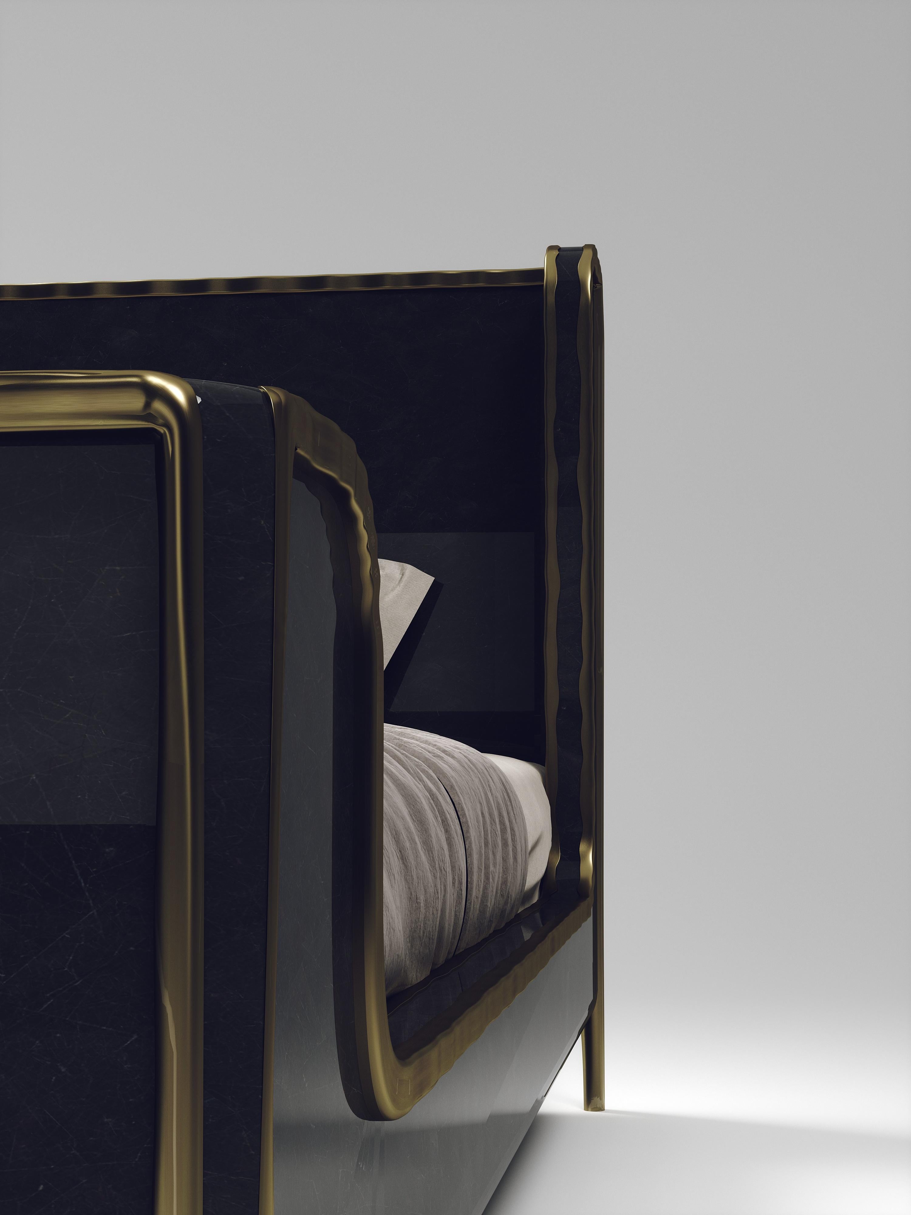 Shagreen Bed with Bronze-Patina Brass Details by R&Y Augousti For Sale 6